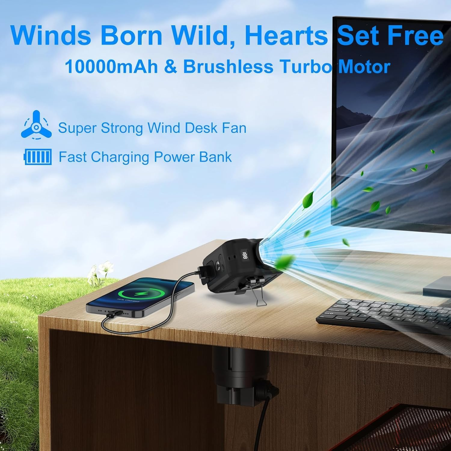 10000Mah Waist Clip Turbo Fan, 40H Cooling, 4 Speeds 16000RPM Rechargeable Wearable Fan with LED Power Display, Flashlight, Power Bank Hands-Free Neck Fan for Outdoor Jobsite Camping Travel image number 5