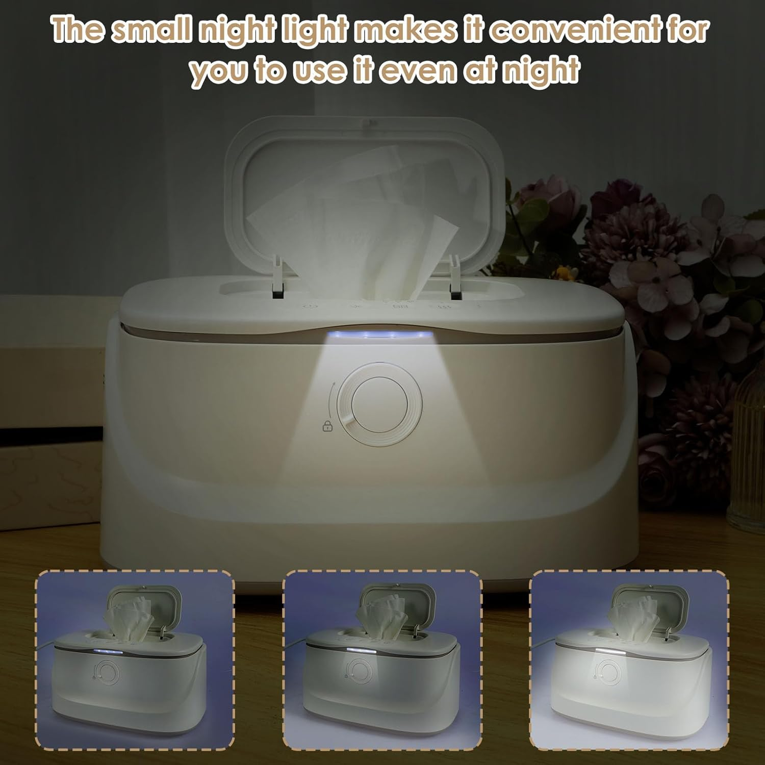 USB Baby Wipe Warmer with LED Light,Baby Wipe Warmer Dispenser,3 Adjustable Temperature Diaper Wipe Warmer Portable Baby Wipe Heater Warmer Keeps Wipes Warm and Moist for Newborns Baby Nursery image number 3
