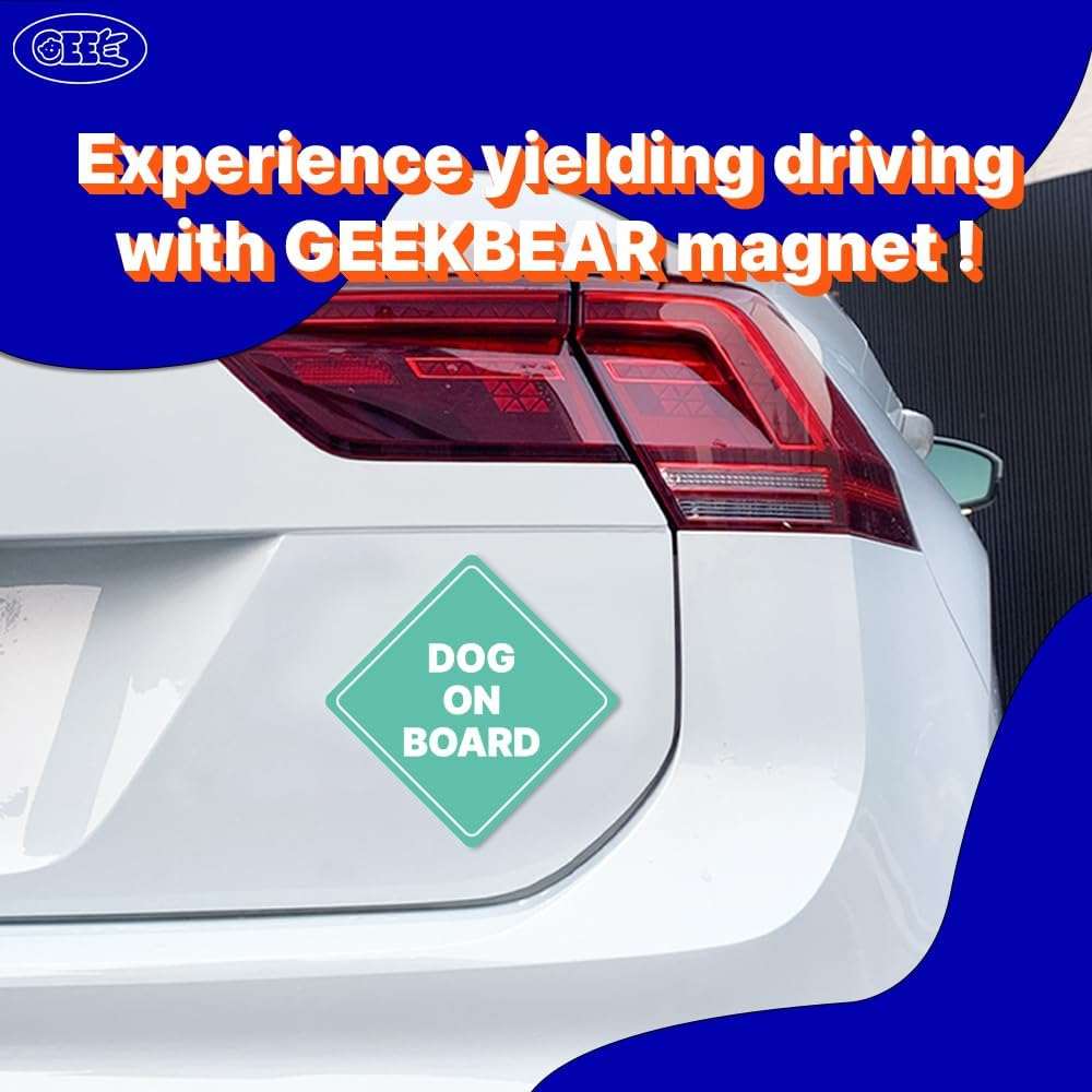 GEEKBEAR Dog on Board Car Sign - Sticker or Magnet & Color Options, Weather-Resistant - Diamond Shape 6.8 X 6.8 in (Mint, Reflective Magnet) image number 6