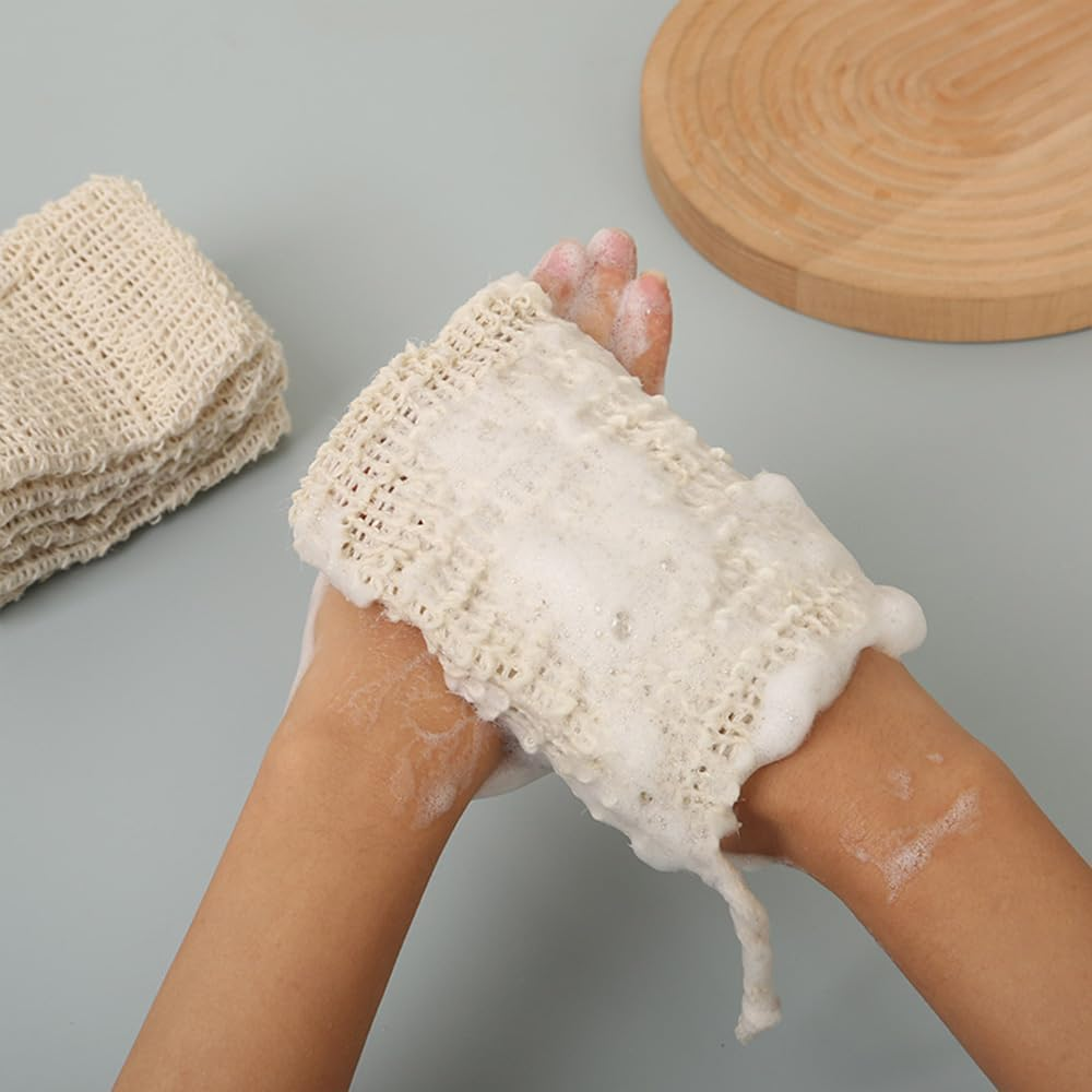Soap Bag Natural Fiber Soap Bags, Organic Soap and Linen Soap Bag Natural Soap Saver Foaming Net Handmade Soap Storage Bag Pouch Bath Defoliator Towel Soft Weave with Drawstring for Bath Shower Use