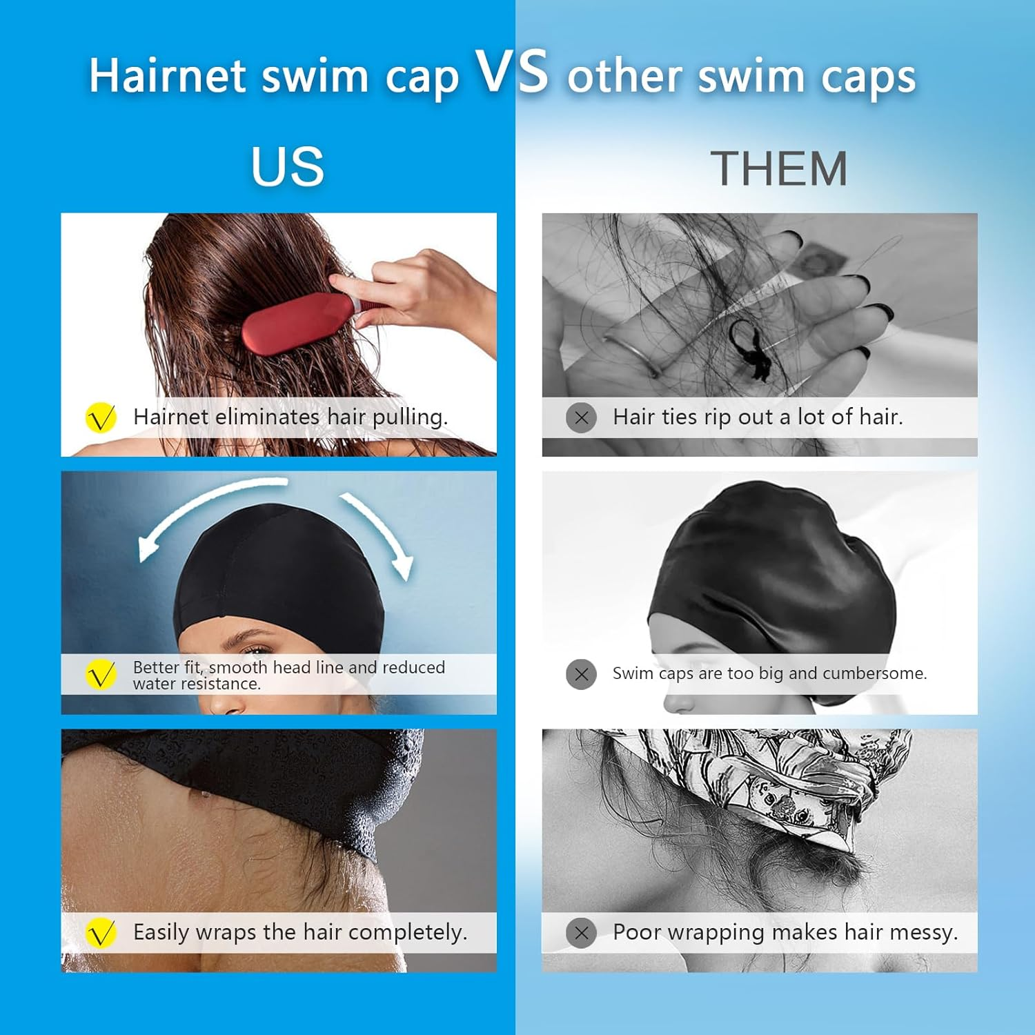 Women PU Coat Waterproof Fabric Hairnet Swim Cap Long Lair Swim Hat Elasticity Swimming Cap Long Hair - Black image number 6