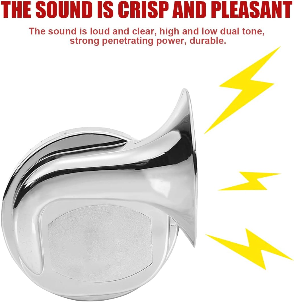 Super Loud Train Horns, Car Waterproof Durable Air Electric Snail Horn, 12V Raging Sound Air Horns Replacement Kit, Automotive Accessories Universal for Car, Motorcycle, Truck, Bike, Boat (Silver) - Black image number 6