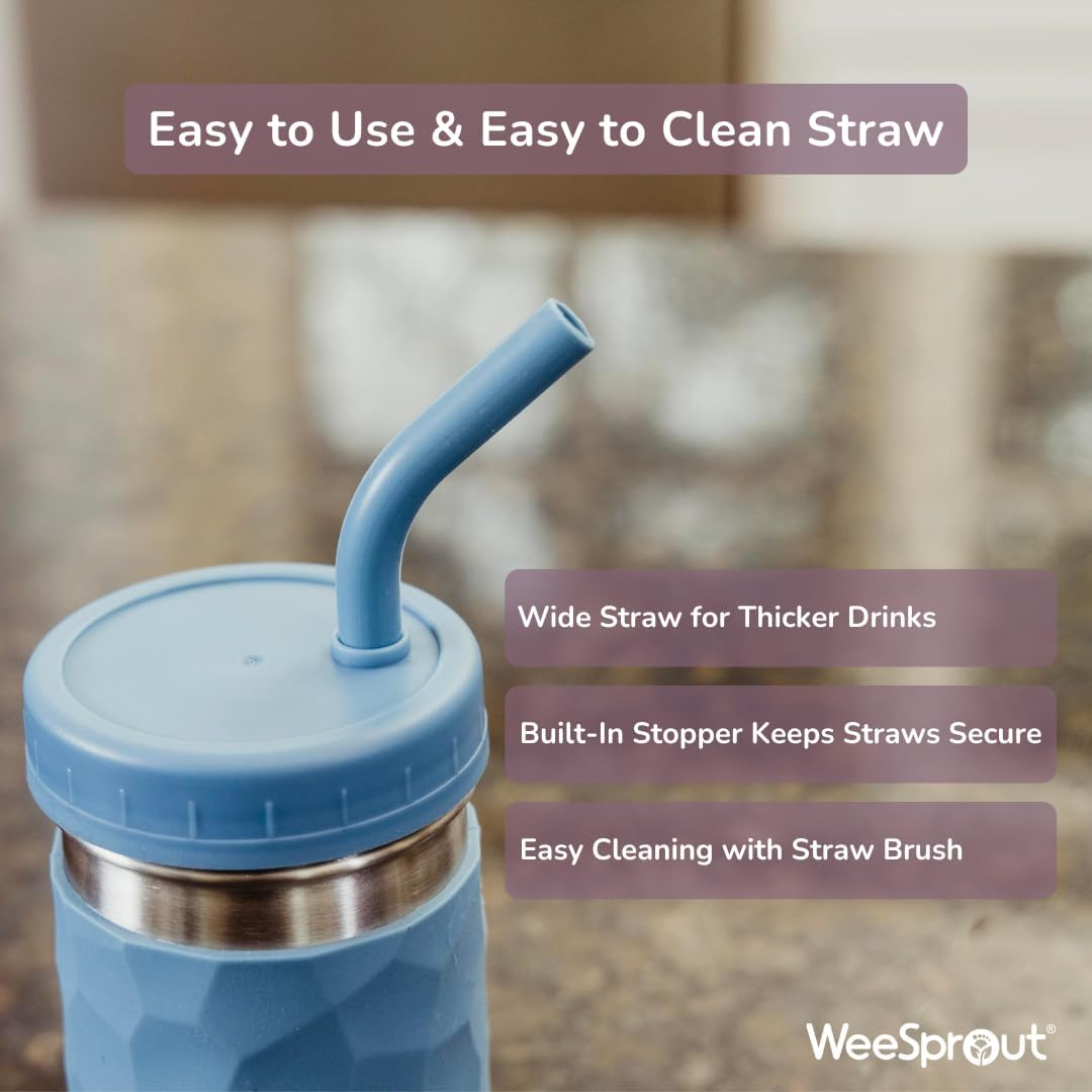 Weesprout 2-In-1 Drinking Cups for Kids, Stainless Steel Cups for Smoothies, Silicone Straws with Straw Stoppers, Premium Plastic Twist Lids, Easy-Grip Sleeves, Set of 4 Dishwasher Safe Kid Cups image number 2