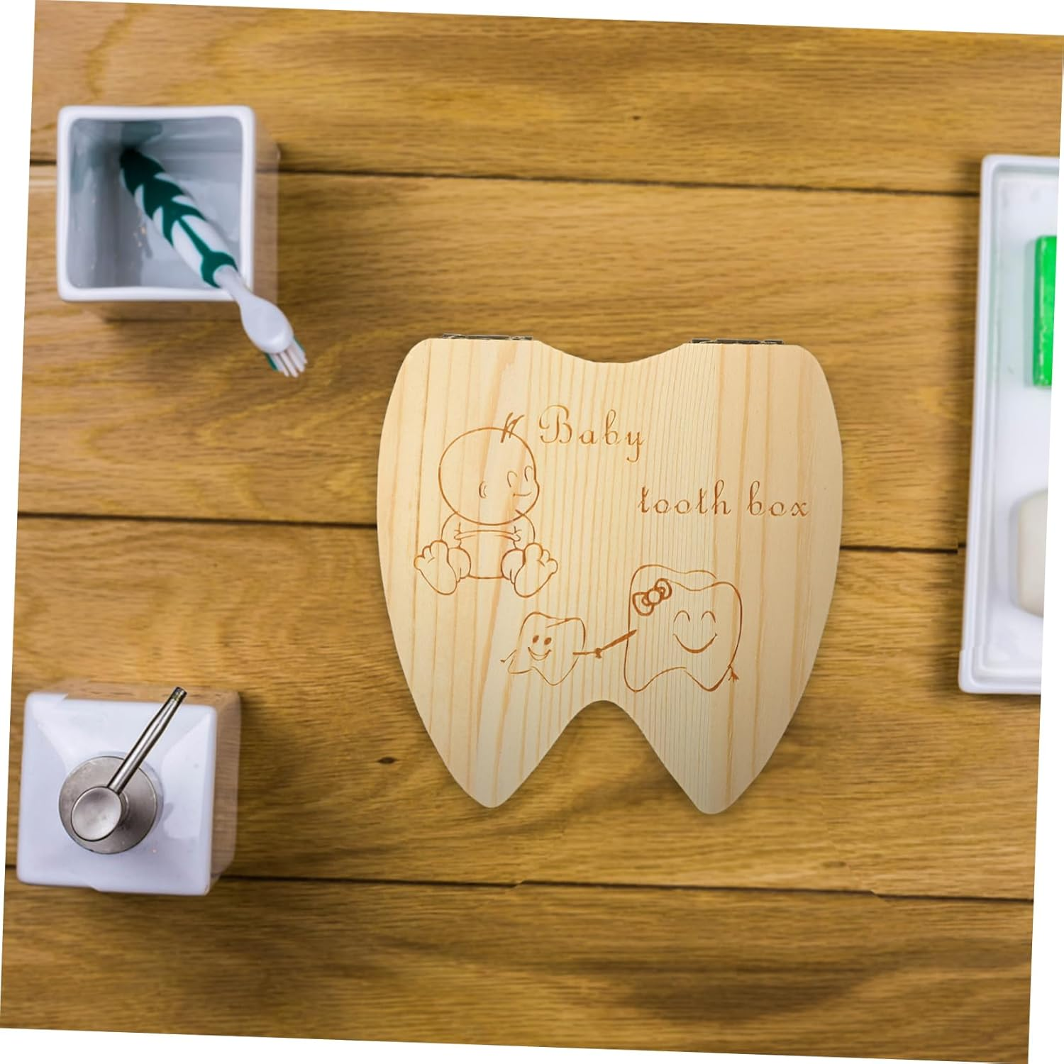 Wooden Baby Tooth Box Keepsake Container for Kids Boys and Girls Tooth Storage Holder Suitable For image number 6