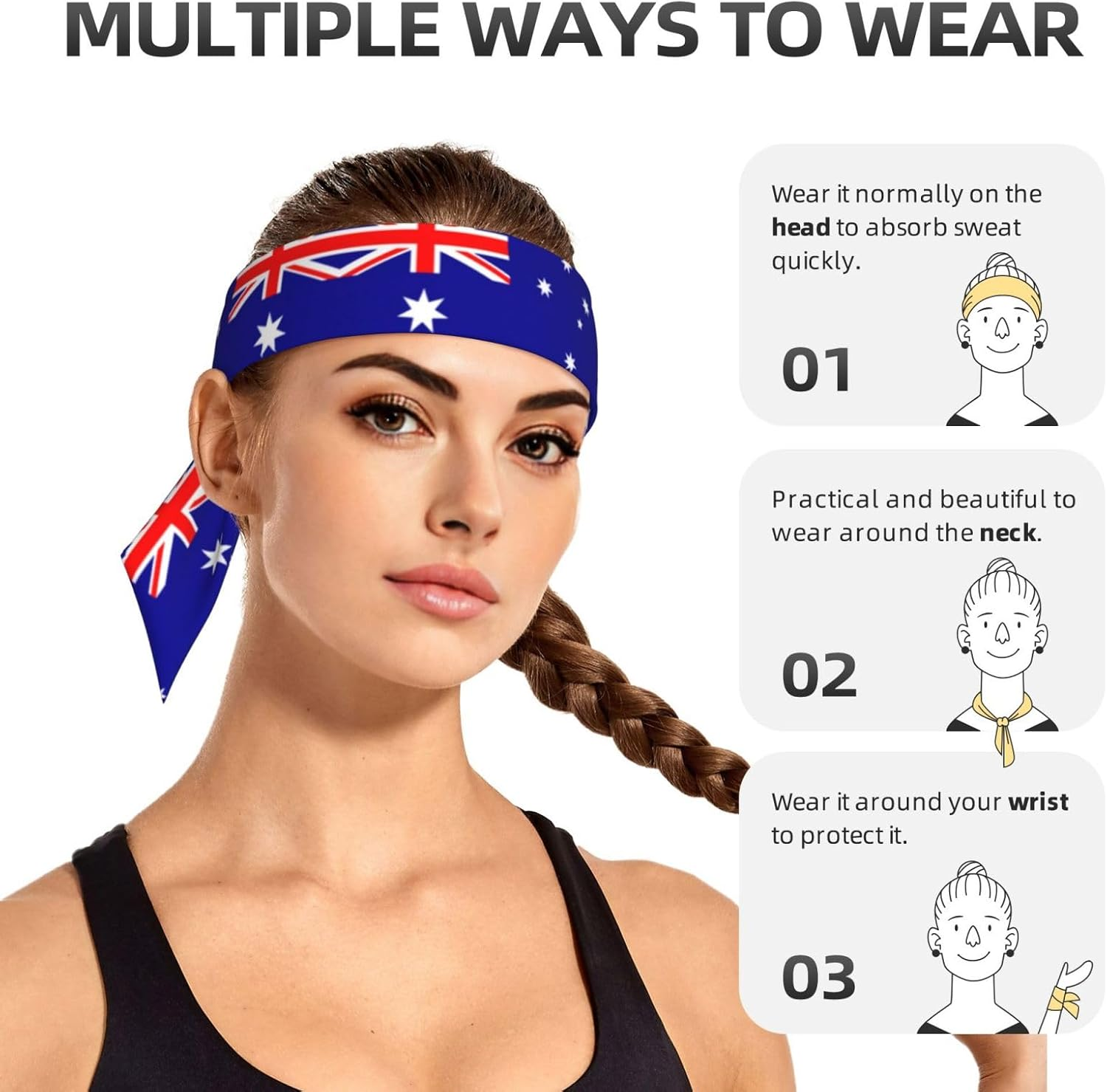 Australian Flag Soft and Breathable Lightweight Headscarf Double-Sided Sports Head Tie image number 6