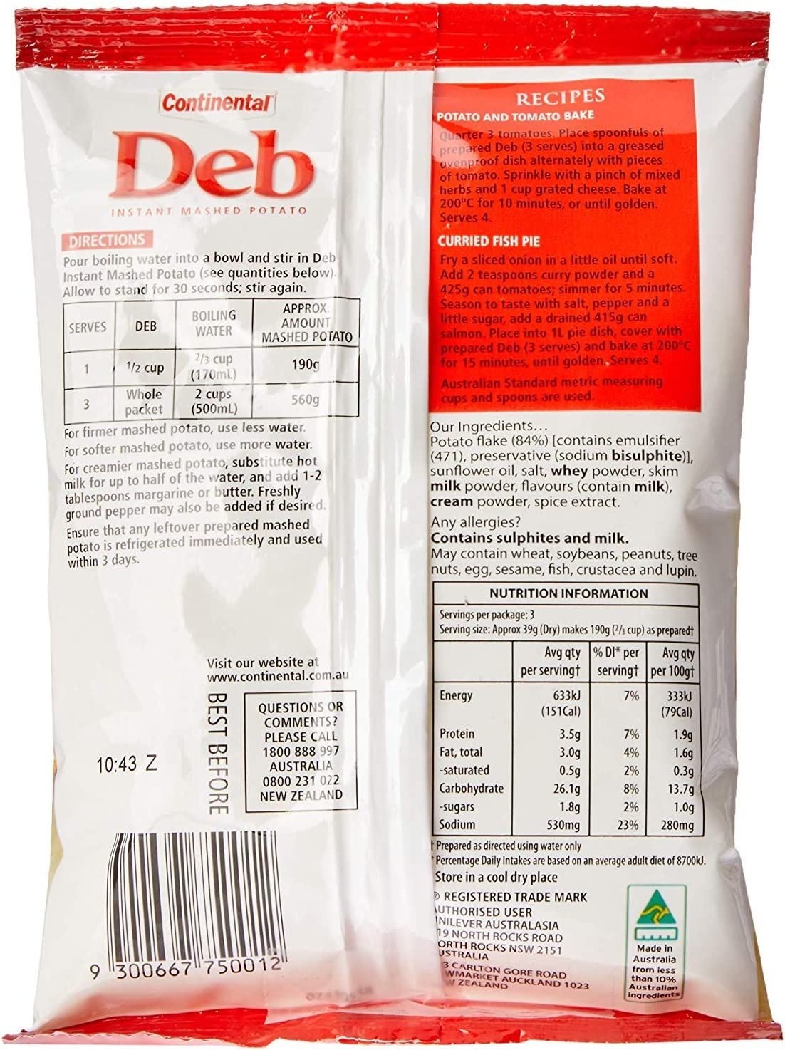 CONTINENTAL | Instant Mashed Potato, 115G