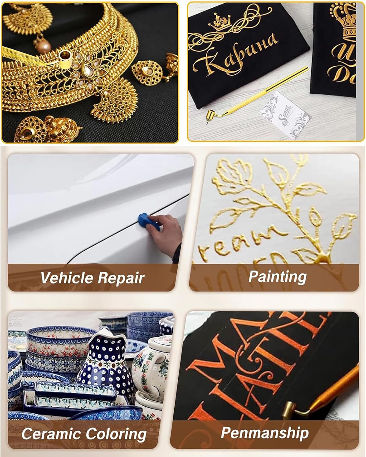 100Pcs Touch up Paint Brushes Repair Pen 0.5 Mm Gold Writer Paint Applicator Pen Detailing Fluid Writer Pen Disposable Micro Applicators for Rock Chips and Scratch Repair image number 1