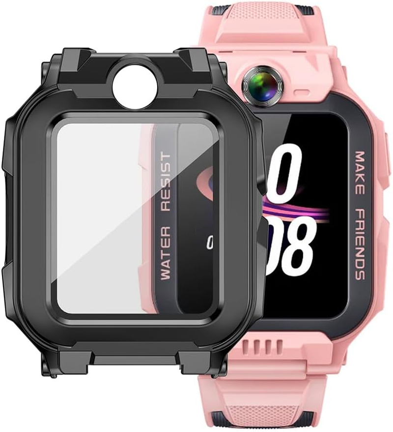 Akanry [Pack of 2 Hard Case Compatible with Imoo Watch Phone Z7 with Screen Protector, 9H Hardness Hard PC Tempered Glass Thin Case, Black Blue image number 5