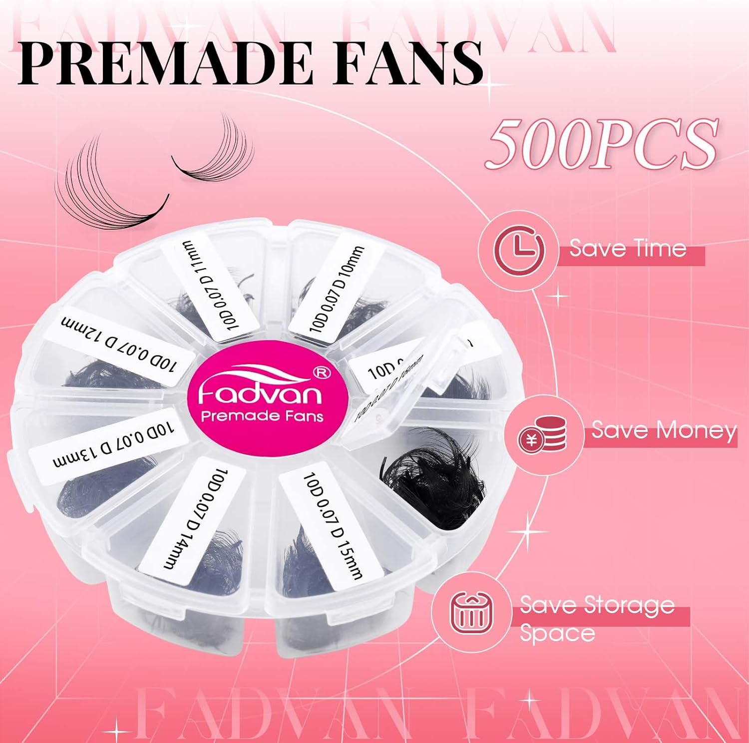 FADVAN Eyelashes Extension Volume Eyelashes Bunch 10D 0.07C Curl 8-15Mm Mixed 500PCS Fan Eyelashes Extension Professional Eyelashes Premade Fans Lashes image number 4