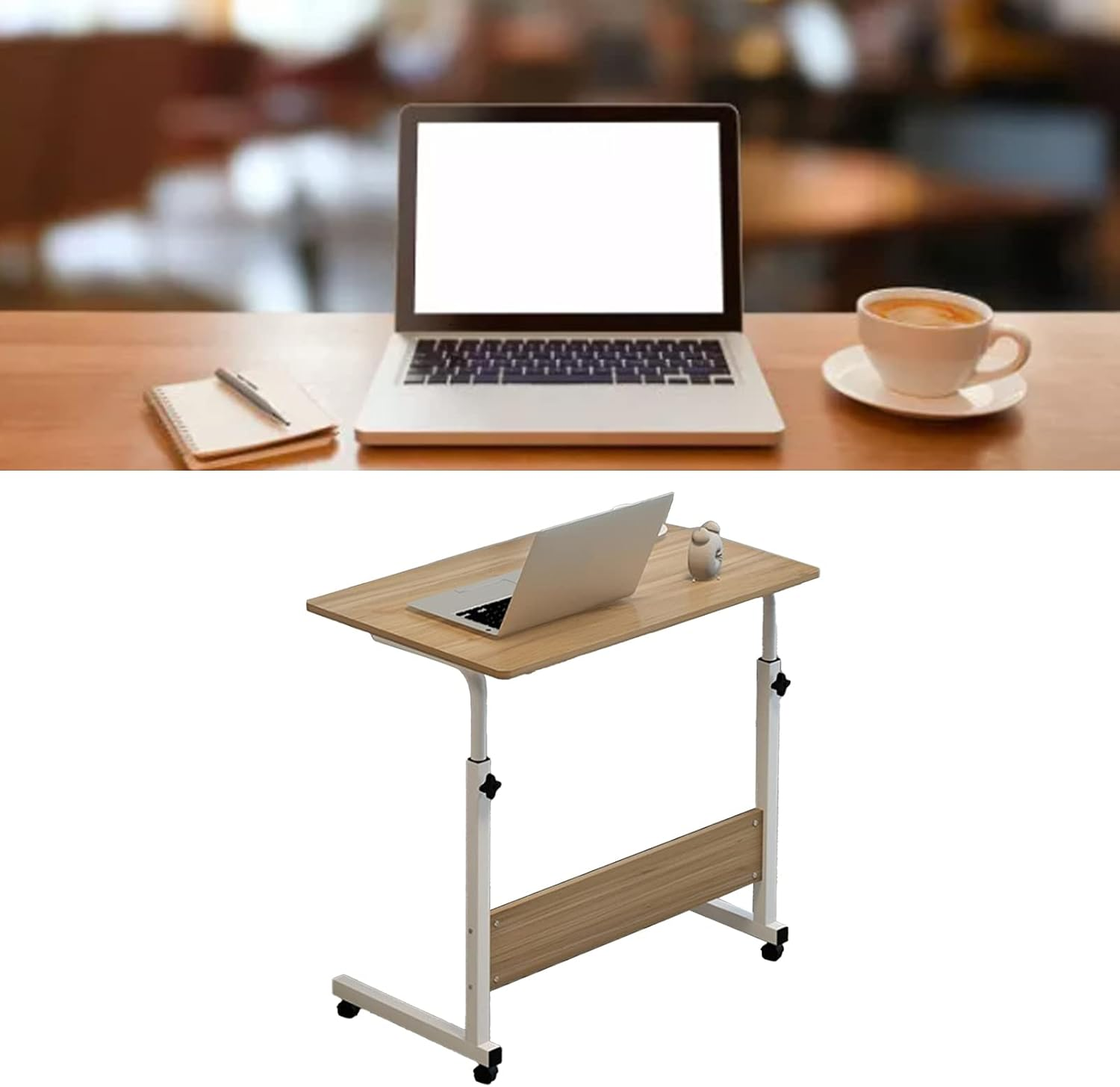 Bedside Laptop Desk, Liftable Bedside Table 60 X 40Cm Space Saving C Shape for Dining Room (Wood Color) image number 6