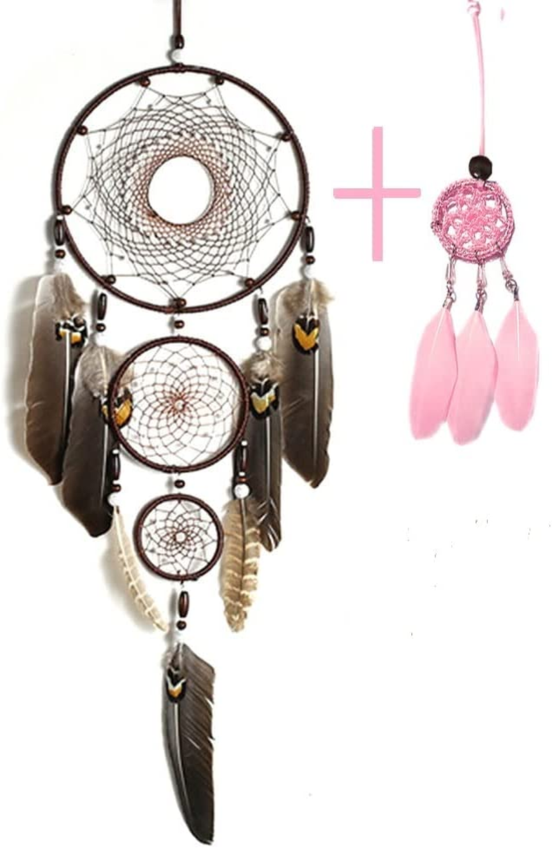 Large Dream Catcher Handmade Brown Feather Circular Net for Kids Bed Room Wall Hanging Decoration Decor Ornament Craft &ndash;Dia 7.9"/ Long 31.5" image number 5