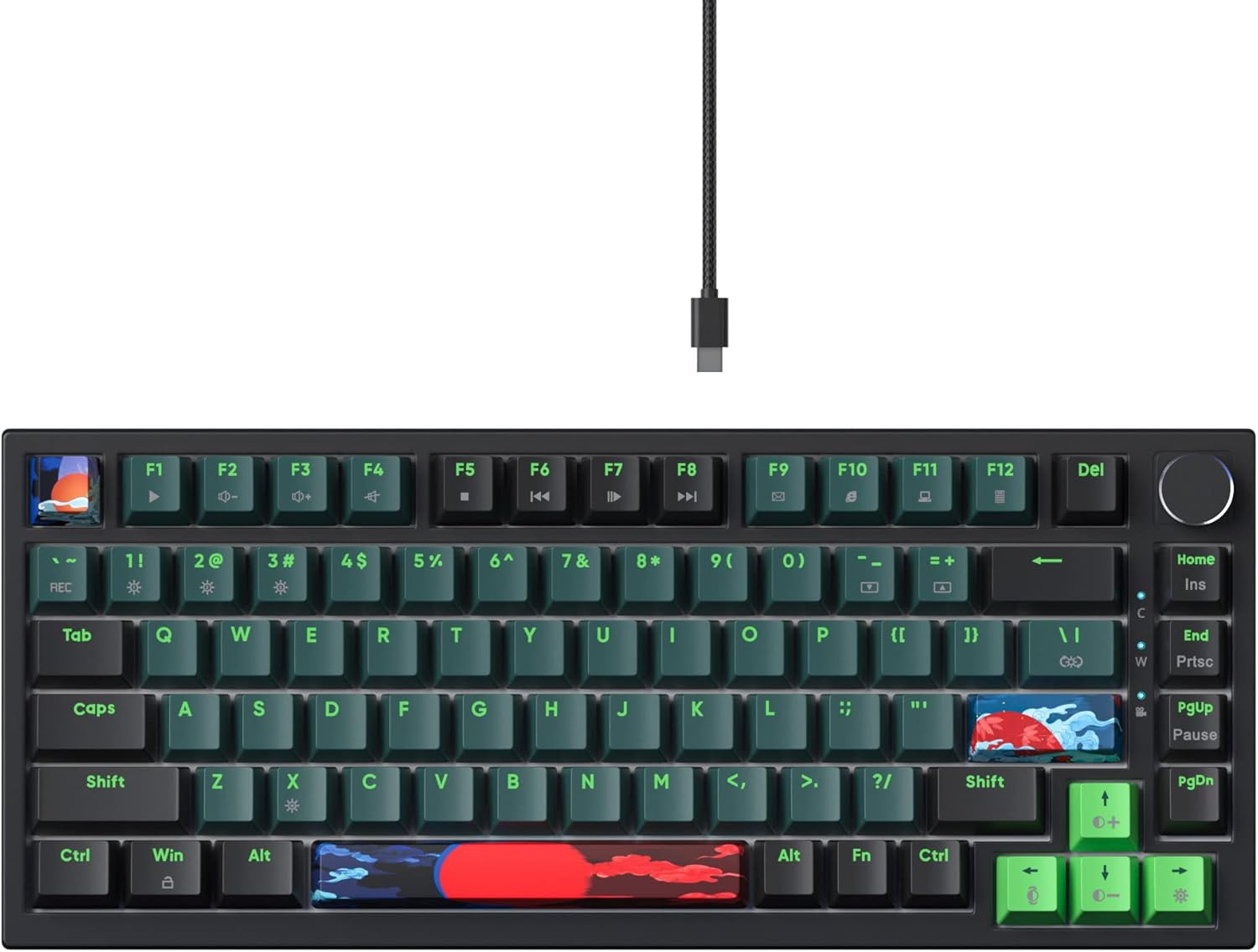 Fogruaden Wired 75% Percent Mechanical Keyboard Hot Swappable, Red Switch, RGB Backlit, 82 Keys TKL Mechanical Keyboard, NKRO Compact Gaming Keyboard, Volume Control Knob (Soundwave) image number 4