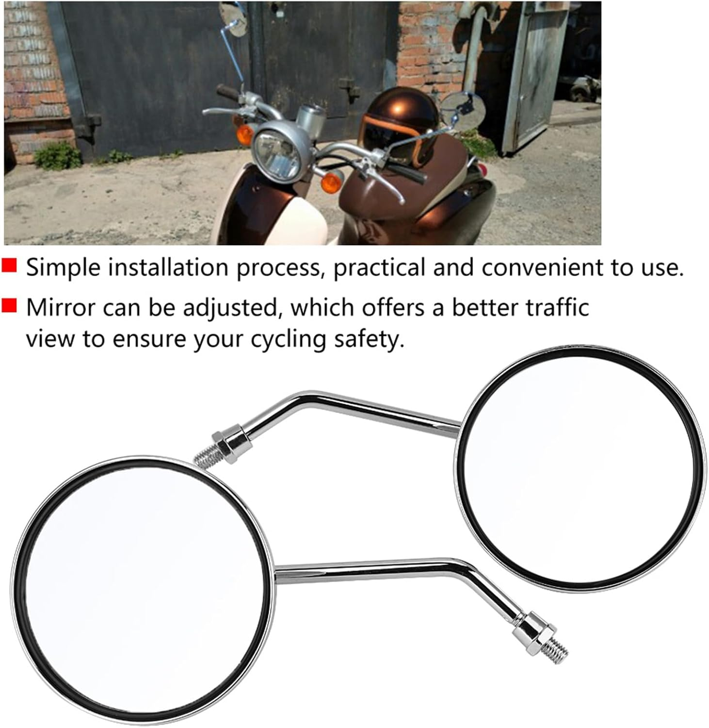 Adjustable Large round Motorcycle Rearview Mirrors for Clear Rear Side Vision, Practical and Convenient Installation, Universal Fit