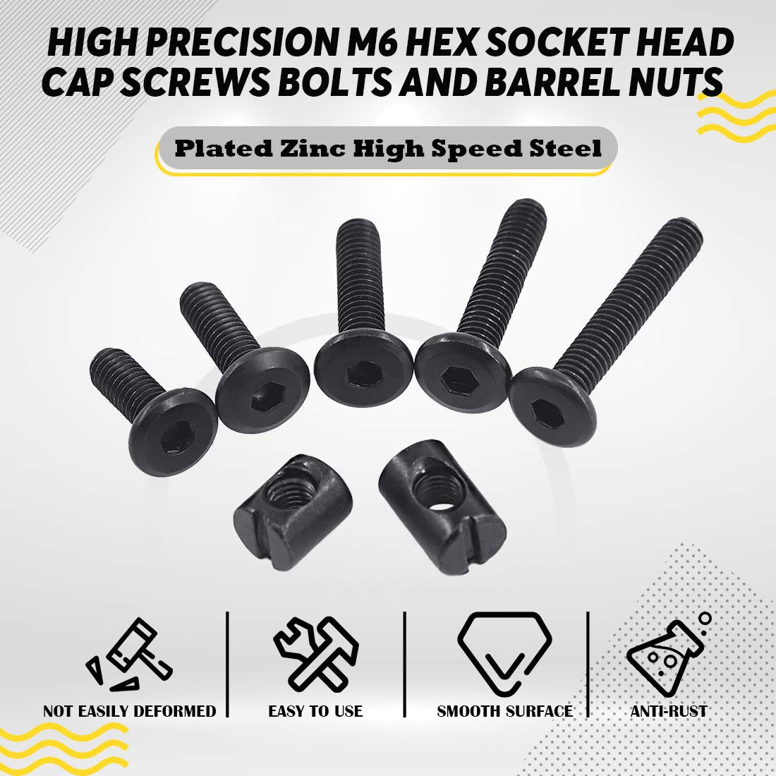 Hilitchi M6 120Pcs Black Hex Socket Head Screws Bolts Barrel Nuts Hardware Assortment Kit for Crib Baby Bed Furniture Cots and Chairs (15Mm/20Mm/25Mm/30Mm/35Mm-Assortment Kit) image number 2