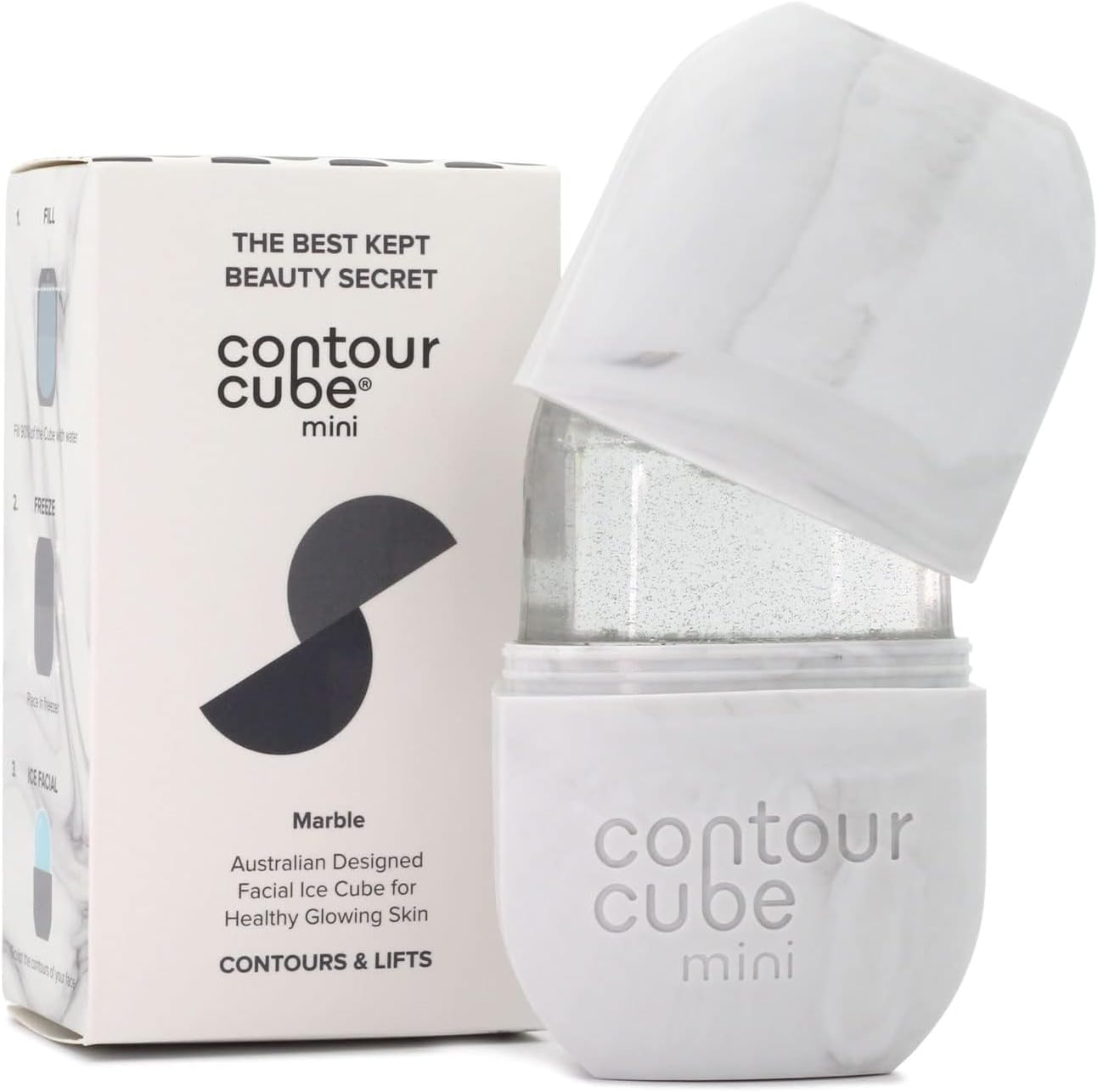 Contour Cube Mini - Revolutionary Ice Roller for Sculpting & De-Puffing - Face Ice Roller & Massager - Ice Mold for Face - Compact Skin Care Tools for Daily Skincare & Travel - Marble