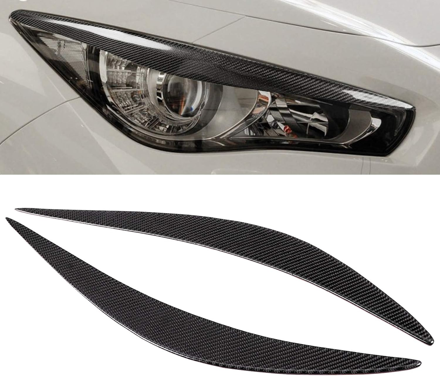 Carbon Fiber Front Headlight Eyebrows, 1 Pair Headlight Eyelid Headlamp Eyebrow Strip Trim Carbon Fiber Cover Fit for Infiniti 2014-2019 image number 6