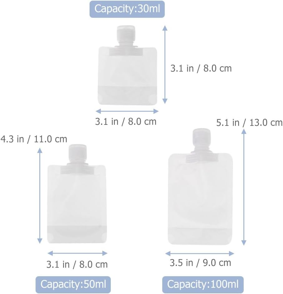 FRCOLOR 1Set Travel Refillable Squeeze Pouches Portable Fluid Packing Bags for Toiletries Leakproof Lotion Pouches with Funnels Labels for Outdoor Travel image number 3