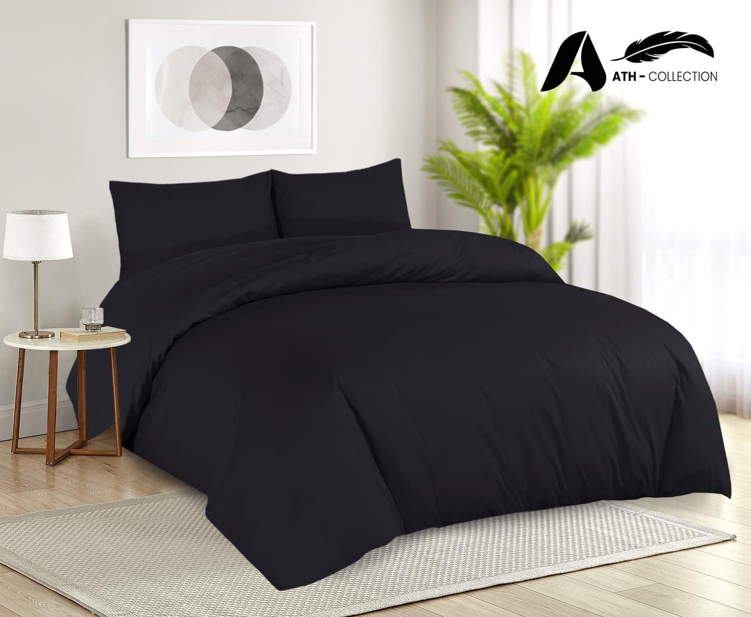 AATH COLLECTION Duvet Cover Set, Single to Super King Size Egyptian Cotton with Pillow Cases, 100% Long Staple Soft Cotton, Easy Closure (King, Black) image number 5