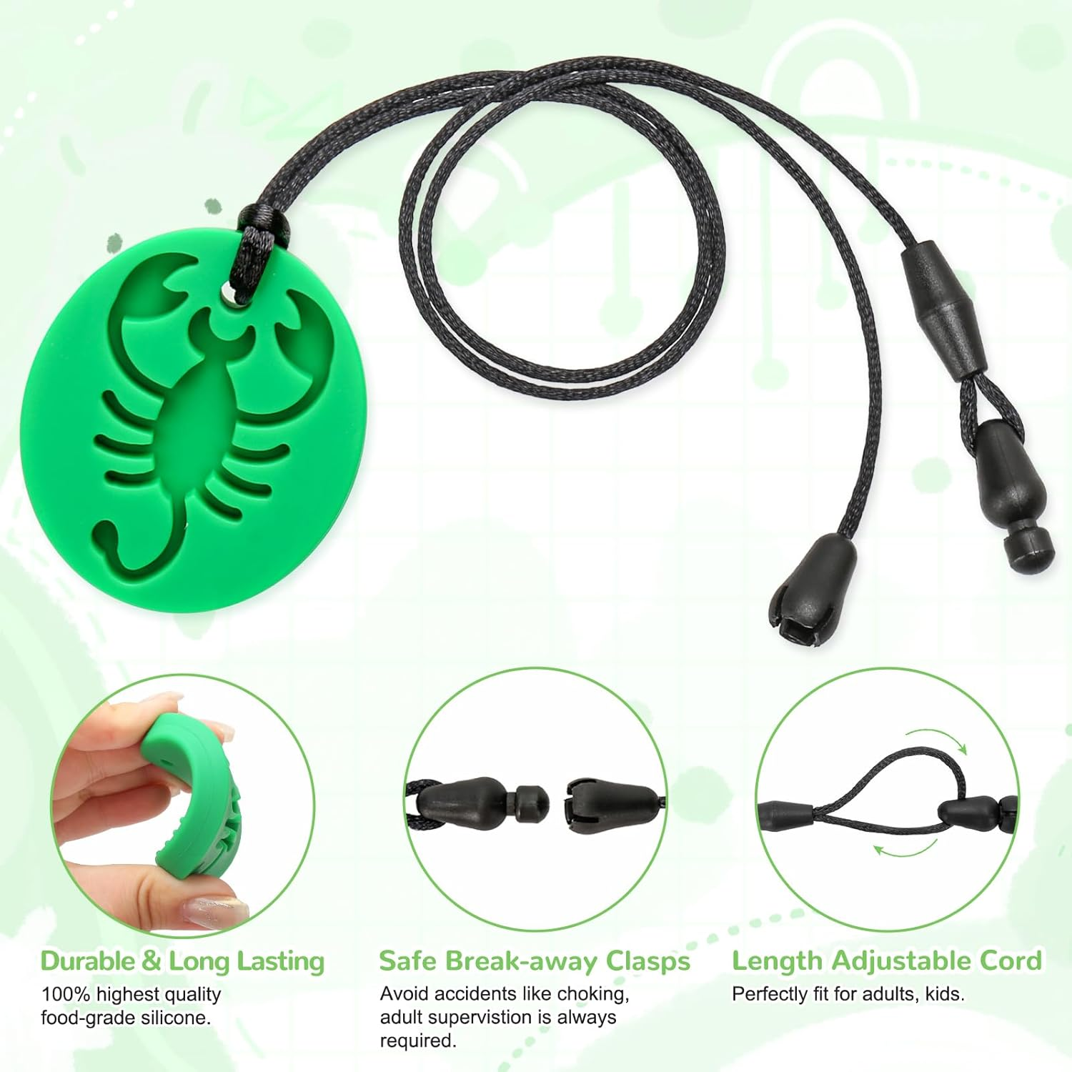 MR.TIMELAG Chew Necklaces for Adults and Babies - Rocket Scorpion 4 Piece Set, Bpa-Free Silicone Sensory Chew Necklaces for Anxiety Relief, Easy to Hold, with Massage Blocks to Relieve Teething Pain image number 2