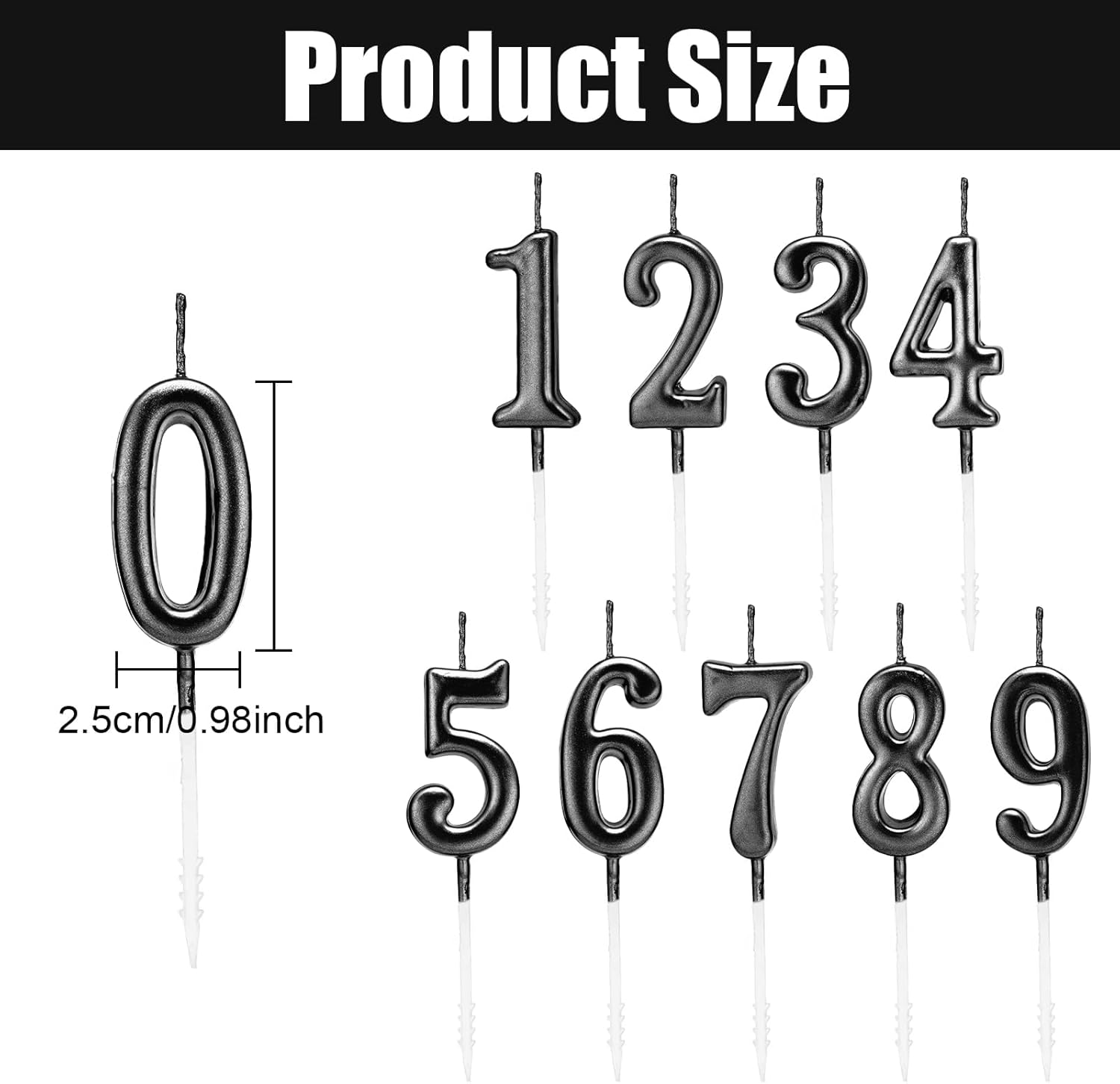Cake Candles, 10 Pcs Birthday Number Candles, Birthday Cake Candles for Party Celebration (Black) image number 4