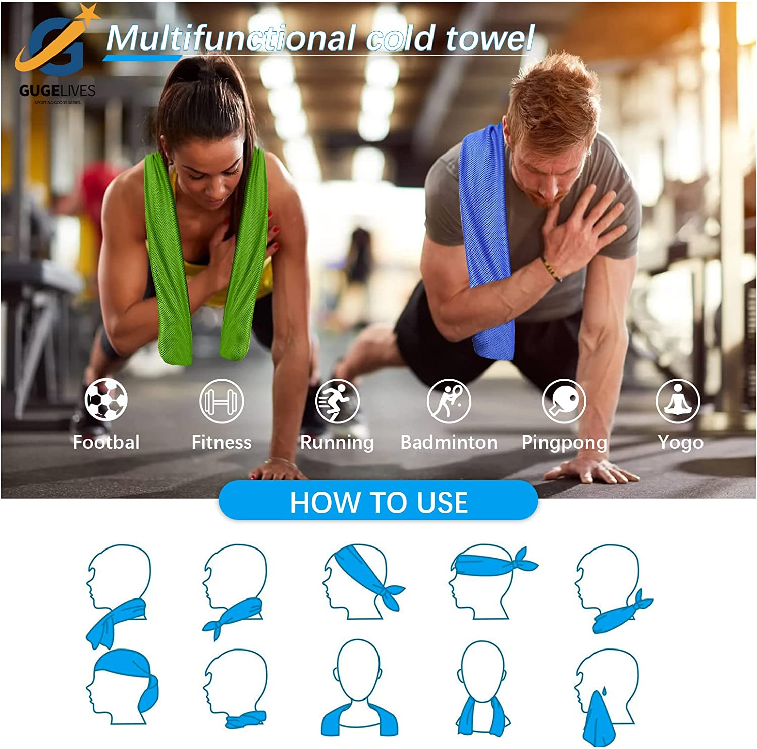 [10 Pack] Cooling Towel, Ice Sports Towel, Cool Towel for Instant Cooling,For Yoga, Travel, Golf, Gym,Camping, Fitness, Running, Workout & More Activities (35"X12") image number 4