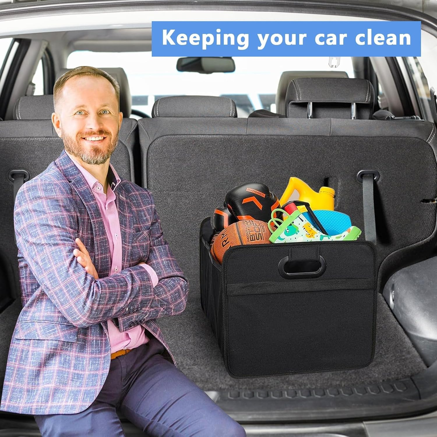 ZANZER Car Boot Organiser, Car Storage Organiser with Reinforced Base and Comfort Handle, Car Tidy Accessories, Collapsible Multi Compartment Car Organiser