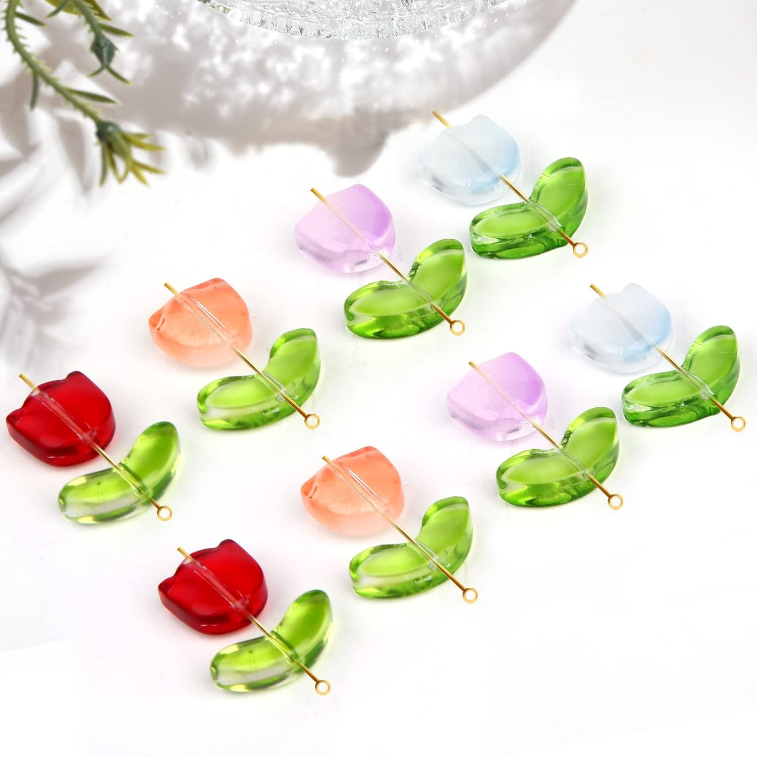 160Pcs Tulip Flower Beads, Colorful Translucent Glass Flower Beads Handcraft Tulip Beads Flower Spacer Beads for DIY Necklace Bracelet Jewelry Making (Mixed Color) image number 4