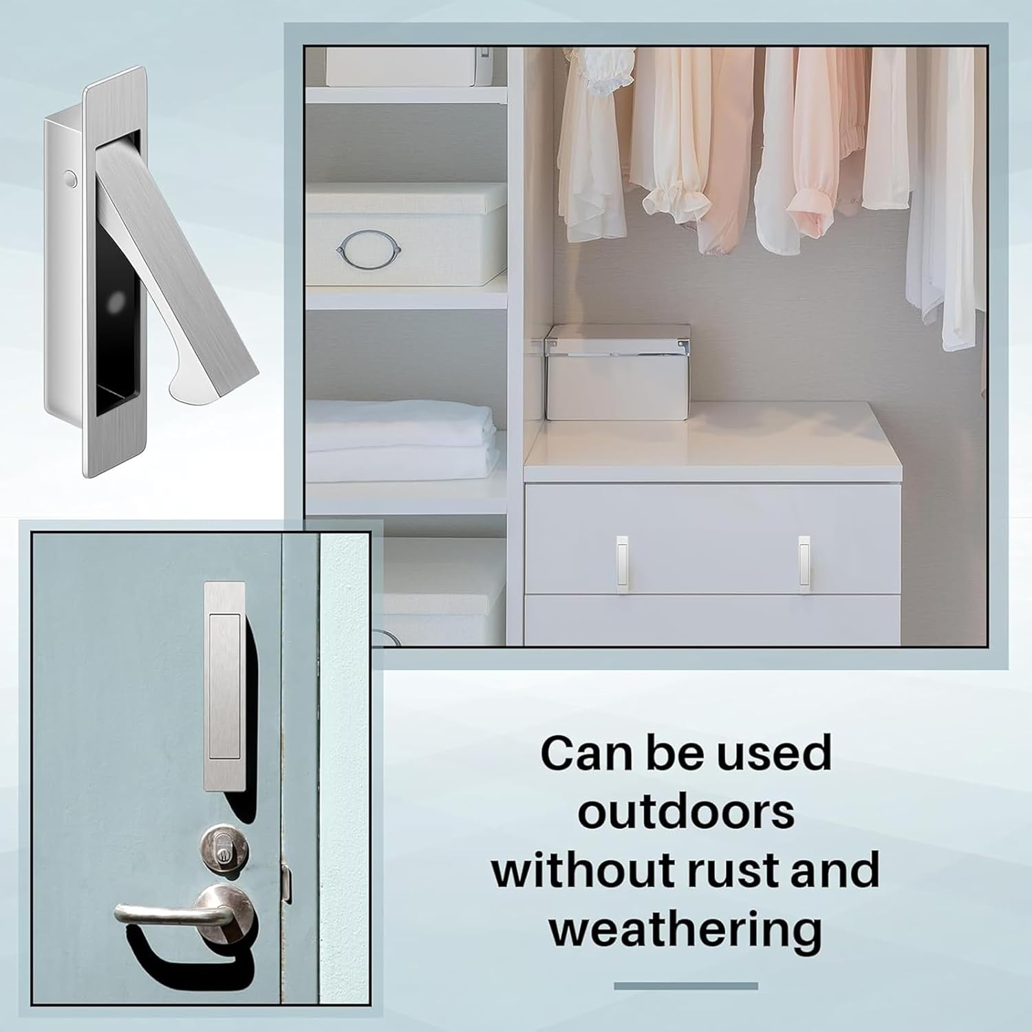 2 Pcs Pocket Door Pull Handle,Flush Mount Door Pull,Hidden Pocket Door Hardware Mount Recessed Drawer Pulls for Sliding Door Closet Cabinet Bathroom,304 Stainless Steel (Silver) - Silver image number 6