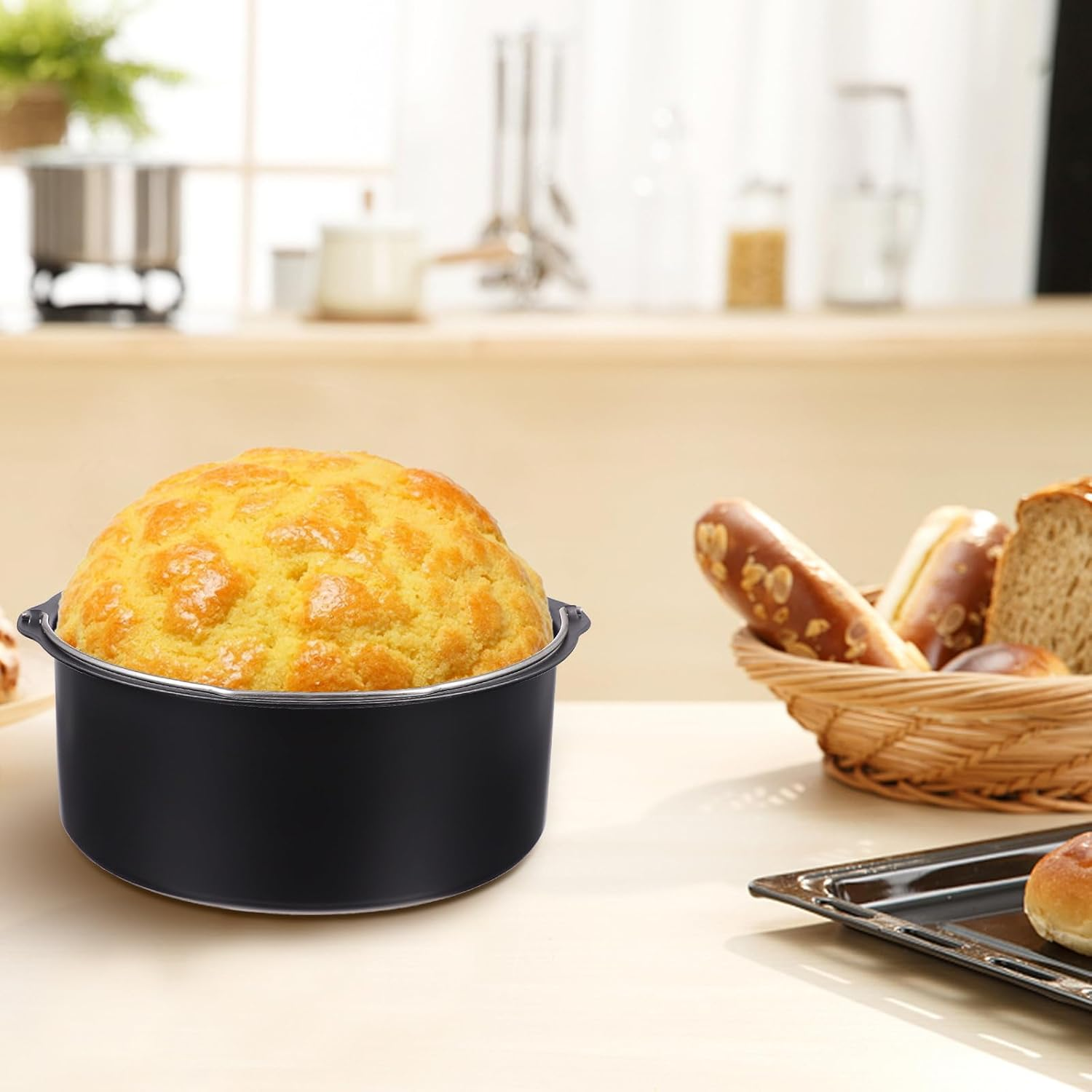 DEARMAMY Air Fryer Accessories 2Pcs Set 6-Inch Pizza Tray Cake Basket Compatible 3.5-5.8Qt Air Fryers Non-Stick Bakeware for Kitchen Baking image number 5