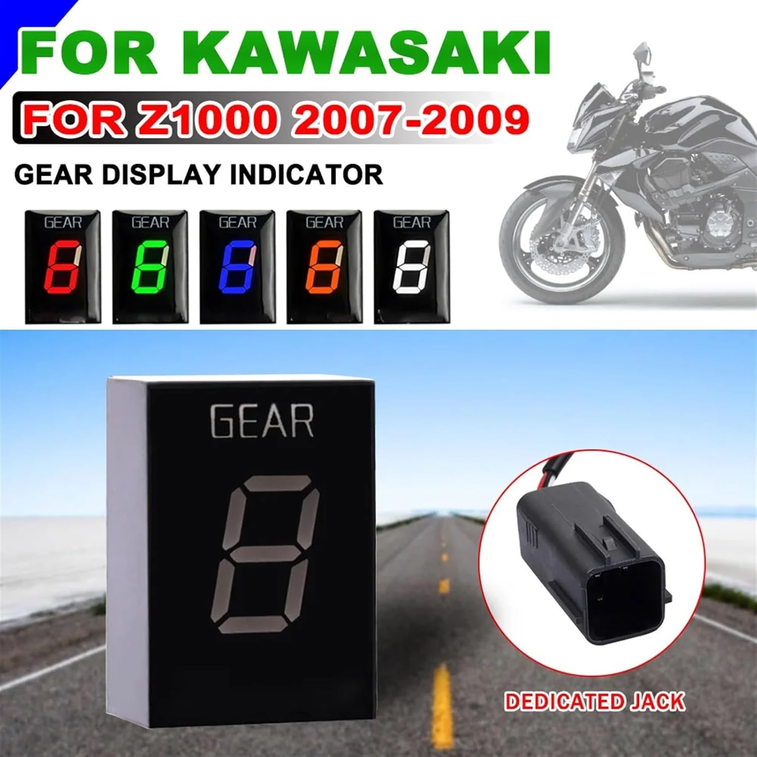 LOTFI Gear Display Indicator Fit for Kawasaki Z1000 Z 1000 2007 2008 2009 Motorcycle Accessories Plug Direct Mount 1-6 Speed Indicator (Size : Green) image number 4