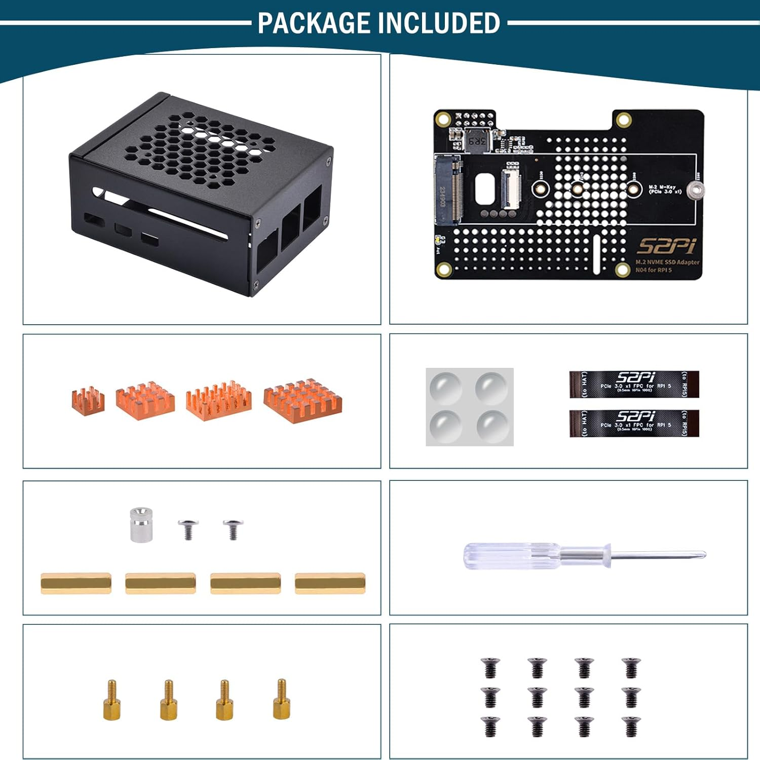 Geeekpi Metal Case with N04 Pcie M.2 Key-M Nvme SSD Pcie Peripheral Board for Raspberry Pi 5 image number 1