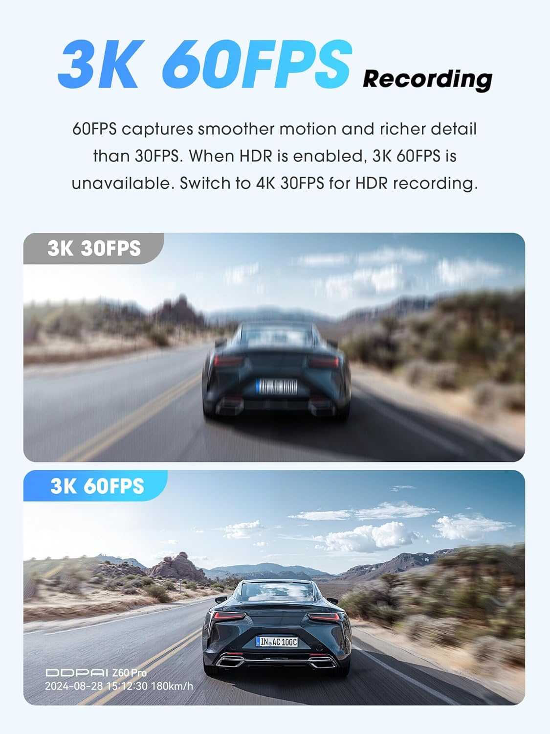 DDPAI Dash Cam 3 Channel Z60 Pro &Pi;link, 4K+1080P+2K Dash Cam, Dual STARVIS 2 Sensors,5G Wifi GPS, Dashcam with Free 32GB Emmc,Night Vision,3" IPS,HDR,ADAS,24H Parking Mode,Loop Recording, G-Sensor image number 6