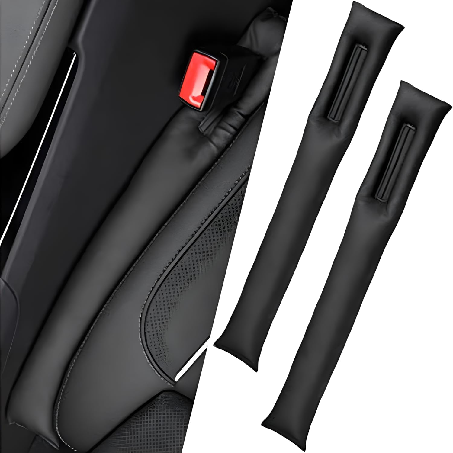 Black Car Seat Gap Filler, Premium PU Leather Leakproof Gap Stopper Anti-Drop Space Slot Filling Stripes Pad Plug Universal Fit for Vehicle Auto Car Seat（2 PCS ） image number 1