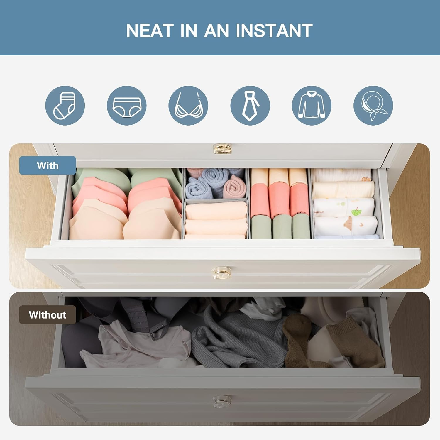 LEFAFA Drawer Organizer Clothes, 10 Pack Dresser Organizer Bins, Foldable Fabric Closet Organizers and Storage, Drawer Dividers for Nursery, Bedroom, Baby Clothes, Underwears, Sock (Grey) image number 3