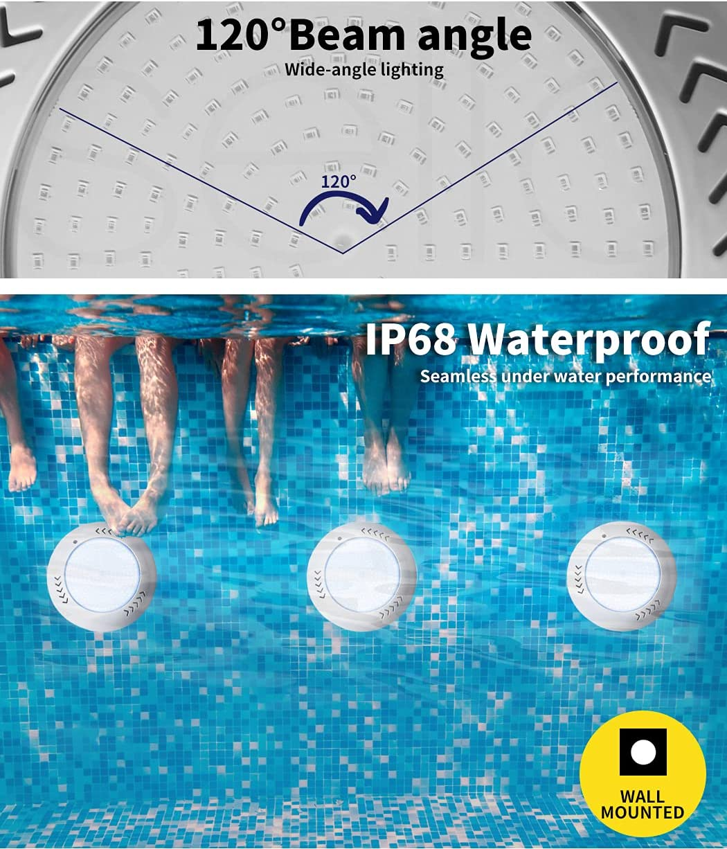 EMITTO 12-32V 30W Resin Filled Underwater LED Swimming Pool Lights,7 RGB Light Colour with 16 Lighting Mode,Ip68 Waterproof Spa Lamp,3000K-6500K,For Indoor Outdoor Swimming Pool image number 3