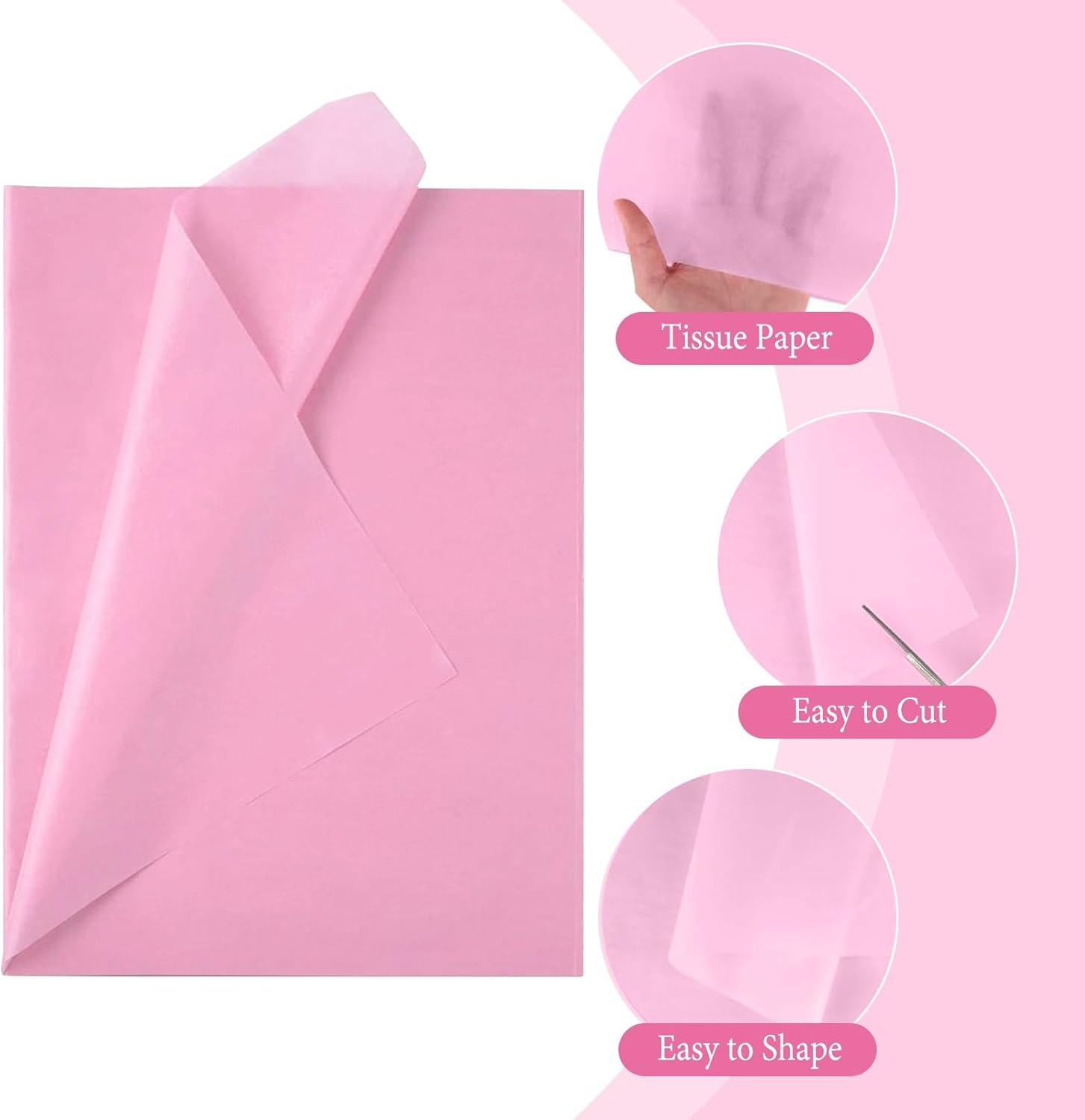 ZCOINS 60 Sheets 20" X 14" Pink Tissue Paper Wrapping Bulk for Gifts, Pink Tissue Paper Sheets for Filling Gift Bags Boxes, Wrapping Gifts, Retail Presents, Wedding, Valentines Mothers Day, Christmas, Birthday, Bridal, Party DIY Crafts - Blue image number 6