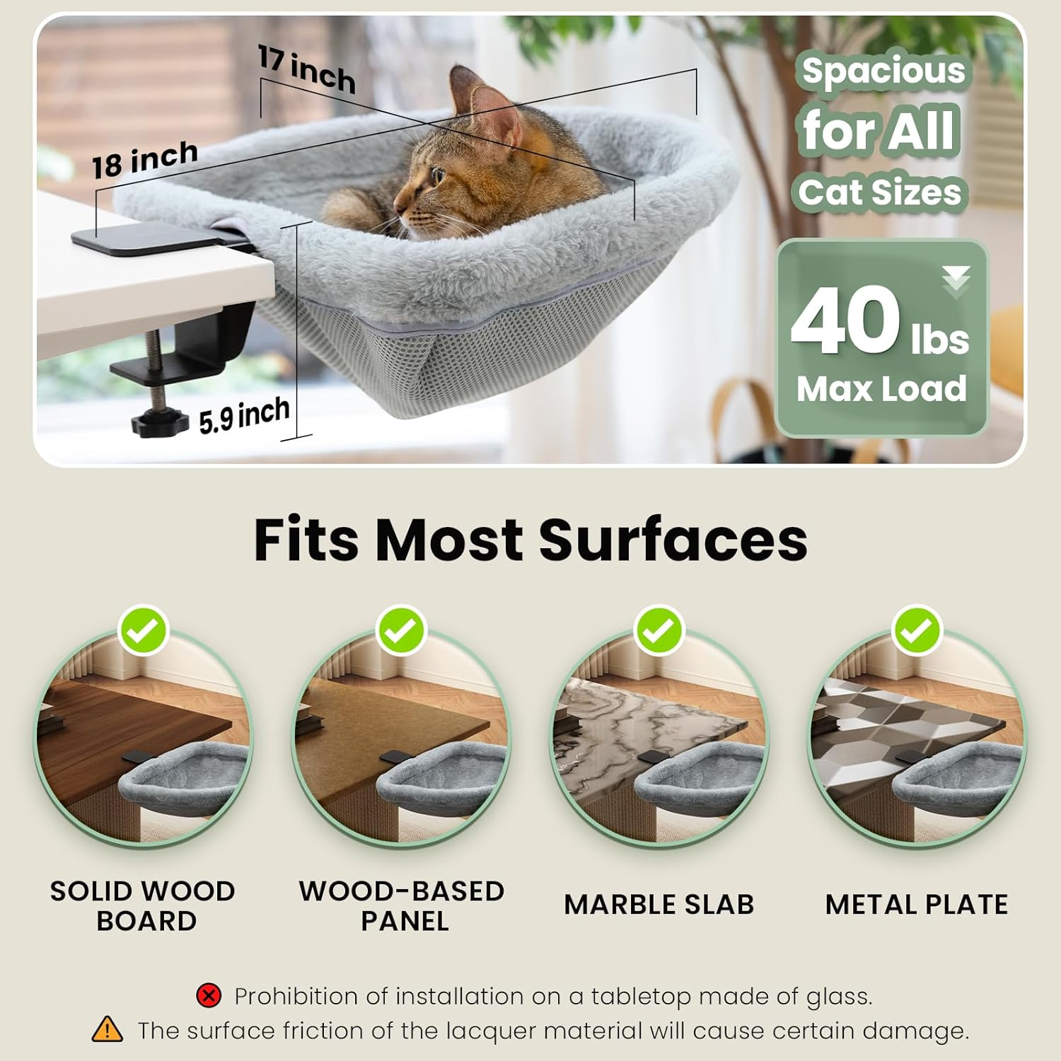 JUNSPOW Cat Desk Bed, One-Touch Folding, Sinking Bed, Space Saving Semicircular, Rabbit Fur Material (Soft Feel), Suitable for Various Desks, Load Capacity 18 Kg image number 1