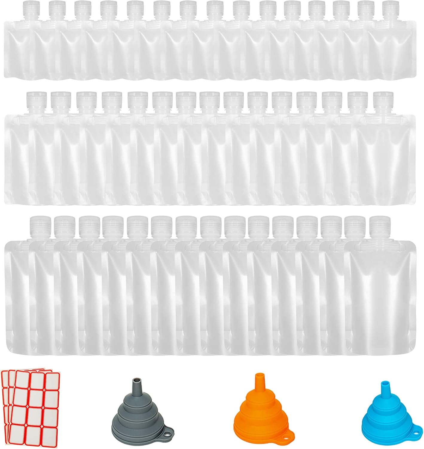 HQLESHUI 3 Sizes 30Ml/50Ml/100Ml Travel Size Refillable Empty Squeeze Pouch, Stand up Pouch for Toiletry, Lotion Shampoo Shower Gel Squeezable Bags, Leakproof Cosmetic Containers, Pack of 18, Pack of 18 image number 3