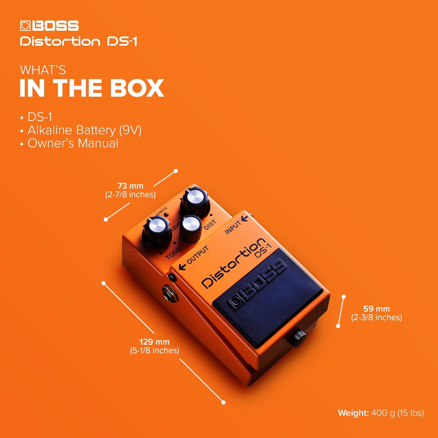 BOSS DS-1 Distortion Pedal, Classic Tones for All Types of Music, the Benchmark in Guitar Distortion, Orange image number 2