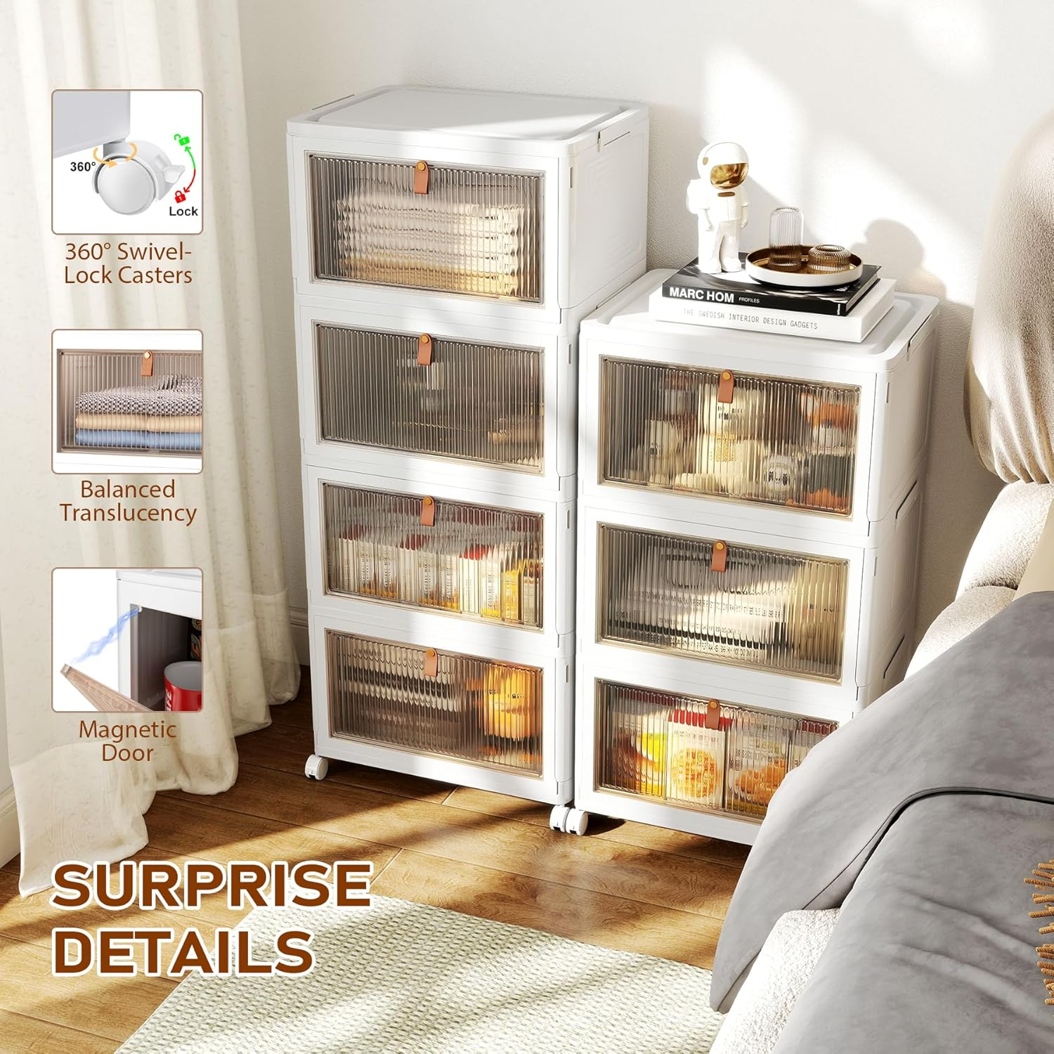 4 Tier Stackable Plastic Storage Bins with Lid and Wheels - 23 QT Closet Organizers and Storage, Foldable Storage Containers, Organization and Storage Boxes for Craft, Home, Pantry, Office, Dorm image number 2