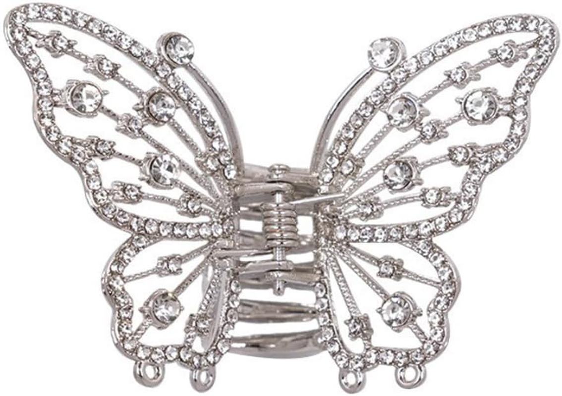 Pack of 2 Butterfly Hair Clips Women'S Hair Clips Metal Rhinestones Hair Pin Hair Clip Non-Slip Hair Claw Clips Hair Accessories Headwear for Daily Wear, Silver image number 2