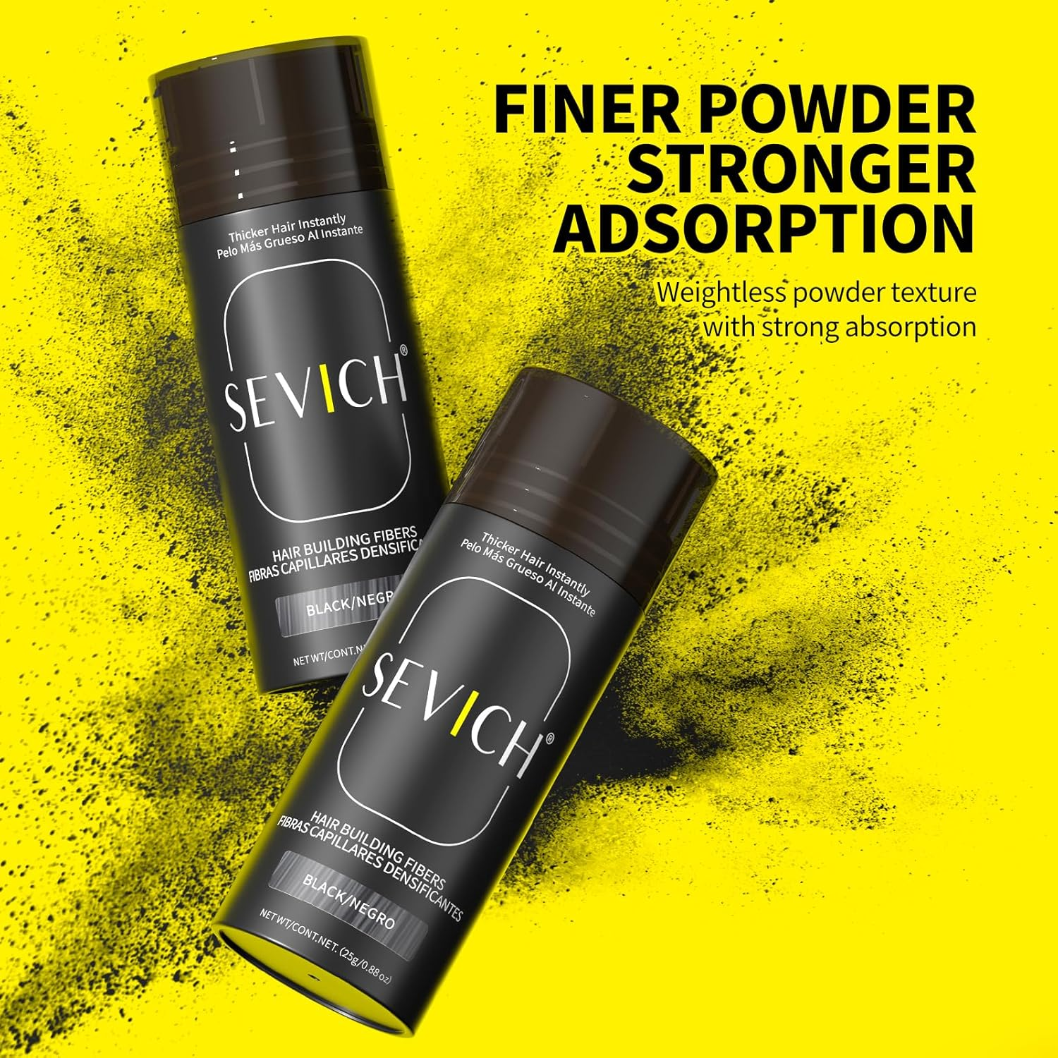 SEVICH Hair Fibers with Spray Applicator - Natural-Looking Hair Thickening Fibers for Men & Women, Instant Fullness, Wind & Water Resistant, Easy Wash Out, 25G (Black) image number 4