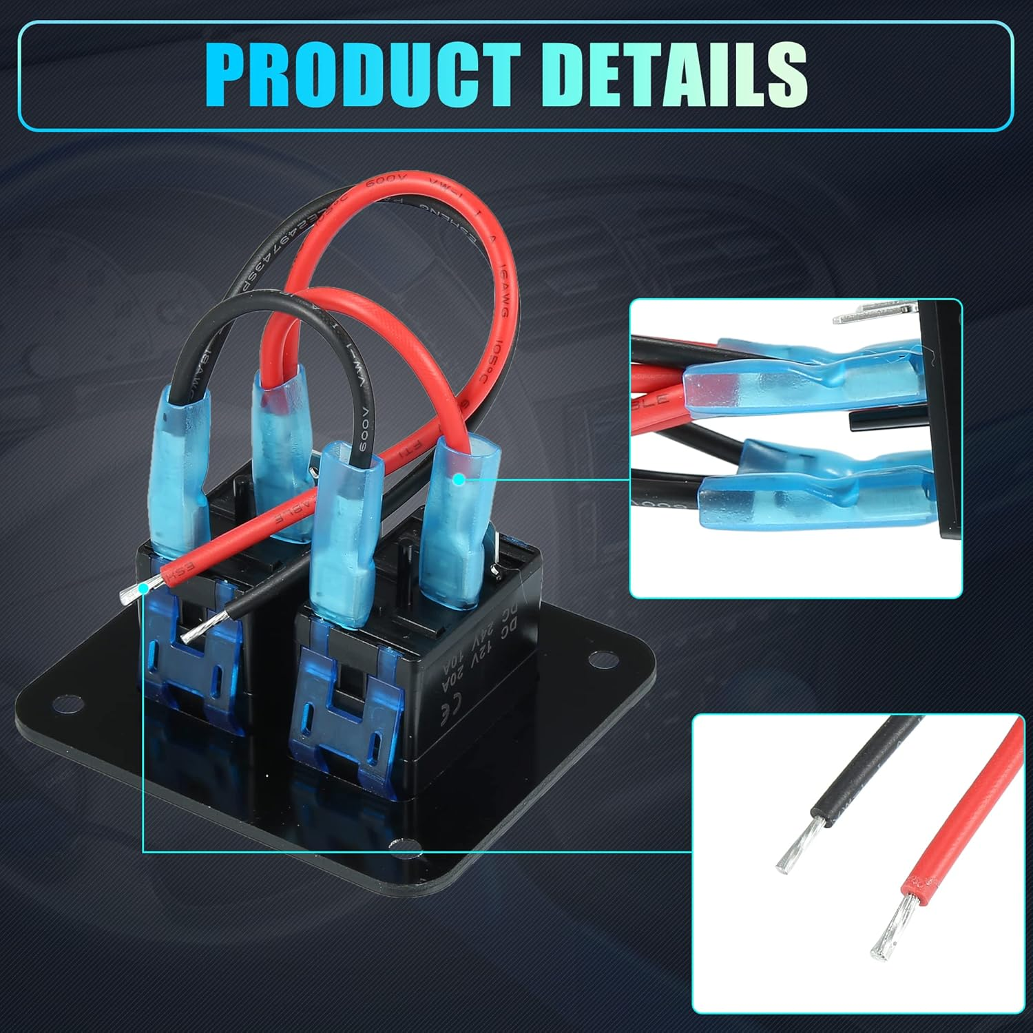 X AUTOHAUX 2 Gang Rocker Switch Panel 3 Pin on off Pre-Wired Toggle Switch Control Waterproof Aluminum Alloy Blue LED Light Push Button for 12V 24V Black