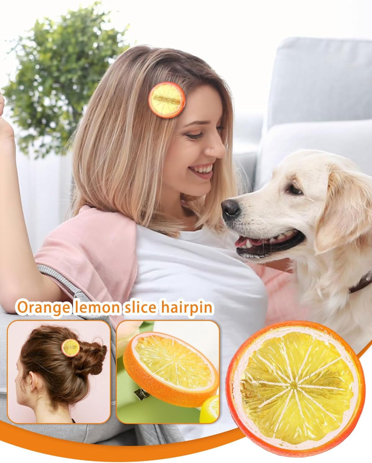 IPNSDON 4 Pieces Hair Clips Set Orange Hair Clips Elastic Hair Bands for Girls and Women Cute Fruit Hair Accessories for Carnival Costume Party image number 3