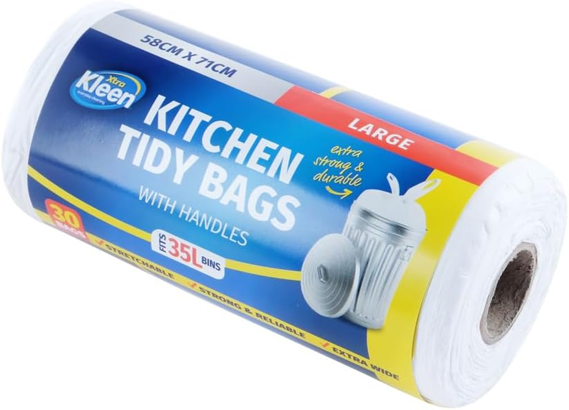 Xtra Kleen Bin Liner Kitchen Tidy Garbage Bag with Handle, White, Large, 35 Litre Capacity (Pack of 30) image number 2