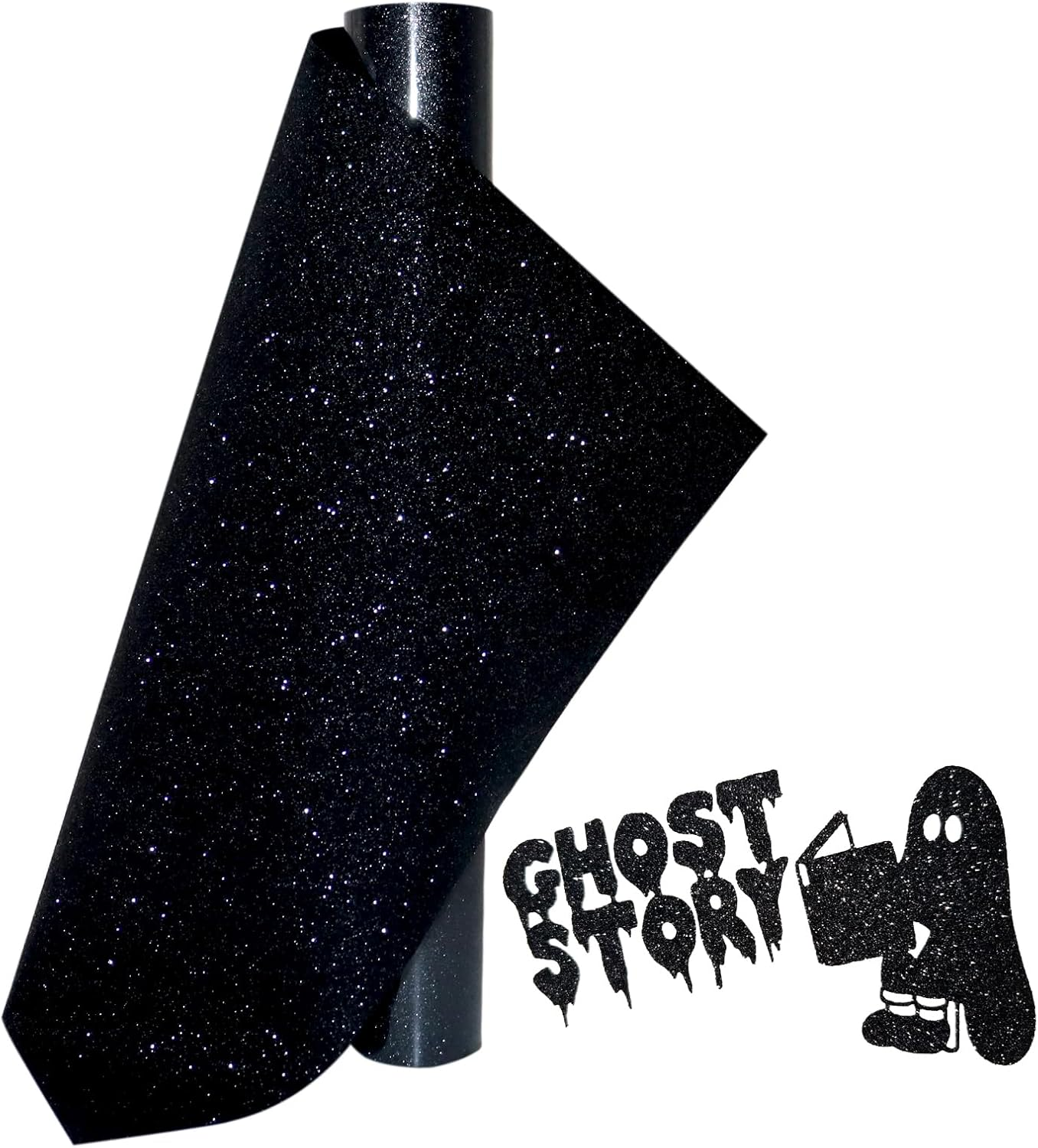 Glitter Heat Transfer Vinyl 12" X 5Ft Black Glitter Iron on Vinyl for T-Shirt, Sparkle HTV Vinyl for All Cutting Machine, Easy to Cut & Weed & Transfer DIY Craft Projects