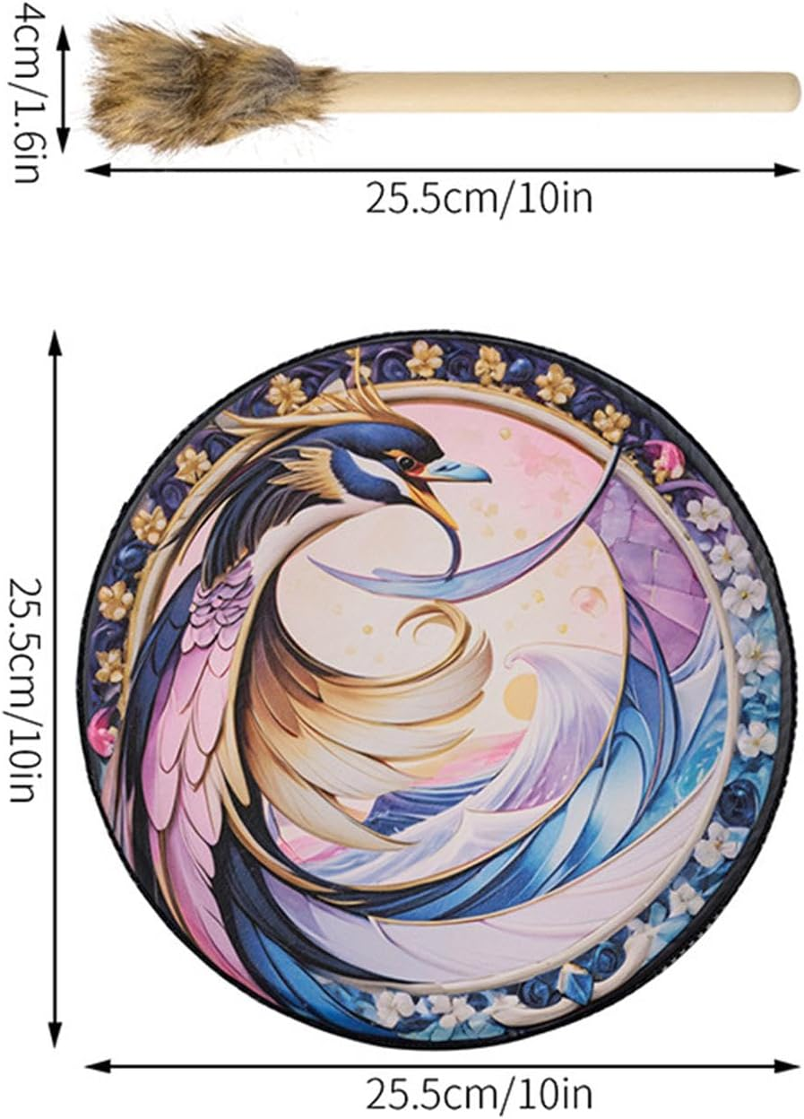Shaman Hand Drum,Bird Print Shamanic Drums Drum Instruments | Colorful Shaman Tools Meditation Drum for Music Meditation Rituals image number 2
