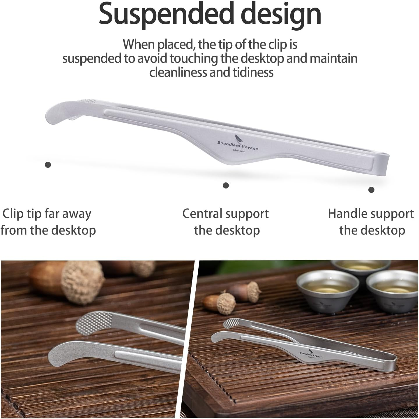 Boundless Voyage Titanium Tea Clip Multipurpose Anti-Scalding Tong Tweezers for Kitchen Food Kongfu Cup Buffet Salad Steak BBQ
