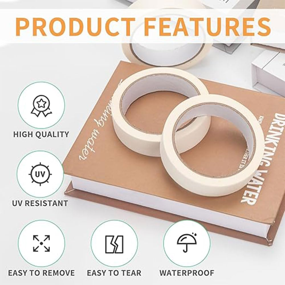 6 Rolls White Masking Tapes,Writable Paper Painters Tape,Per Roll Craft Tape for School, Office, Home, Arts & Crafts, Labeling 25Mm X 20M per Roll image number 2