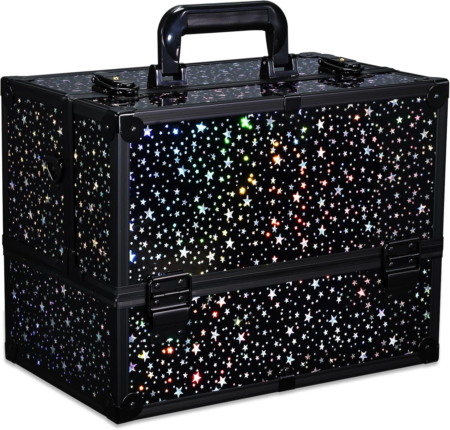 Joligrace Make up Organiser Nail Polish Jewellery Cosmetic Box Beauty Vanity Case Extra Large Space, Black Star, L